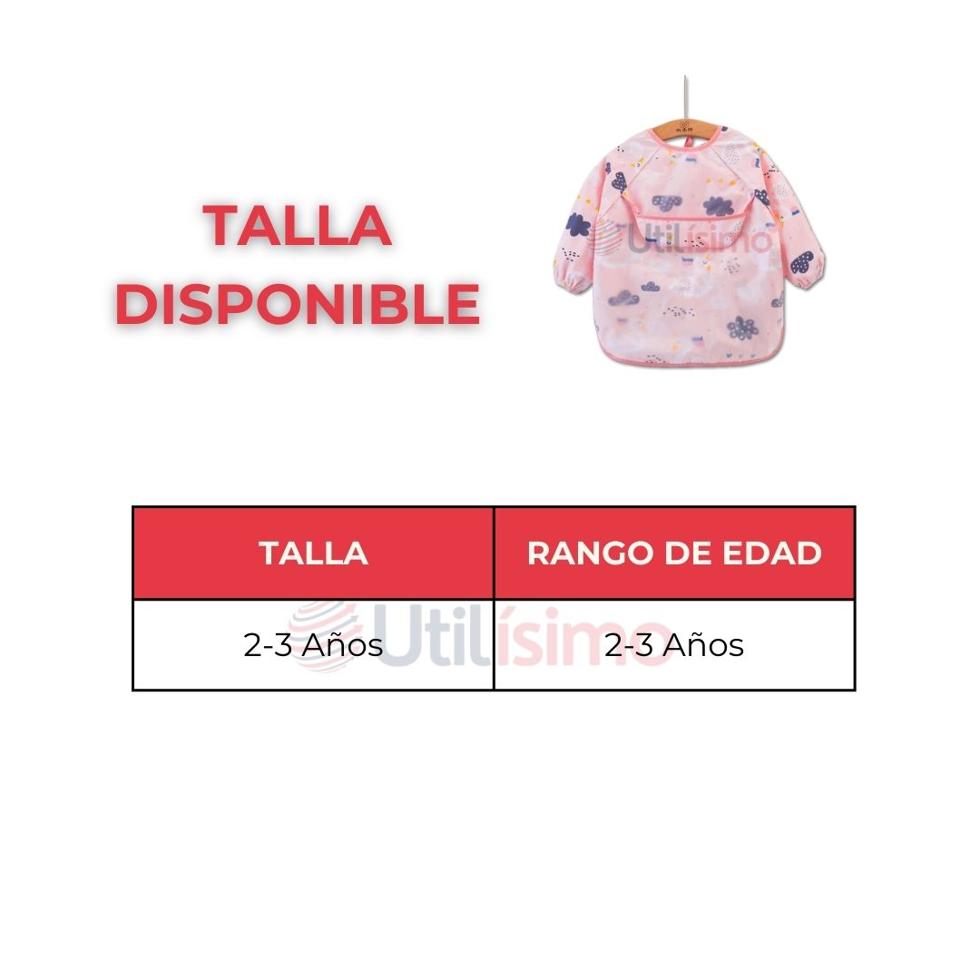 PACK 3 BABERO DELANTAL IMPERMEABLE PREMIUM CON MANGAS LARGA TALLA 2 A 3 AÑOS PARA BEBE Y NIÑA - 6