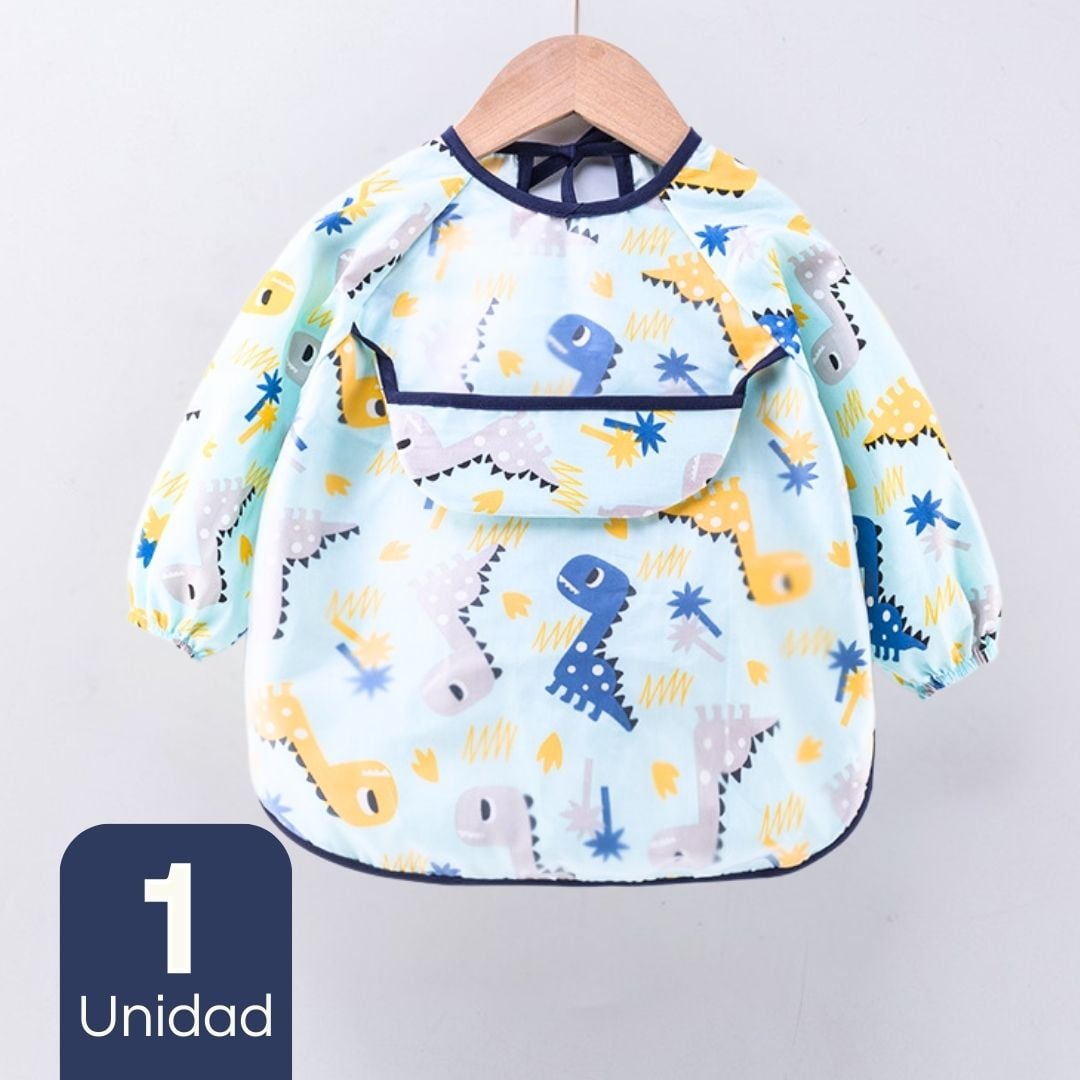 BABERO DELANTAL IMPERMEABLE PREMIUM CON MANGAS LARGA TALLA 6 A 12 MESES PARA BEBE Y NIÑO - 1