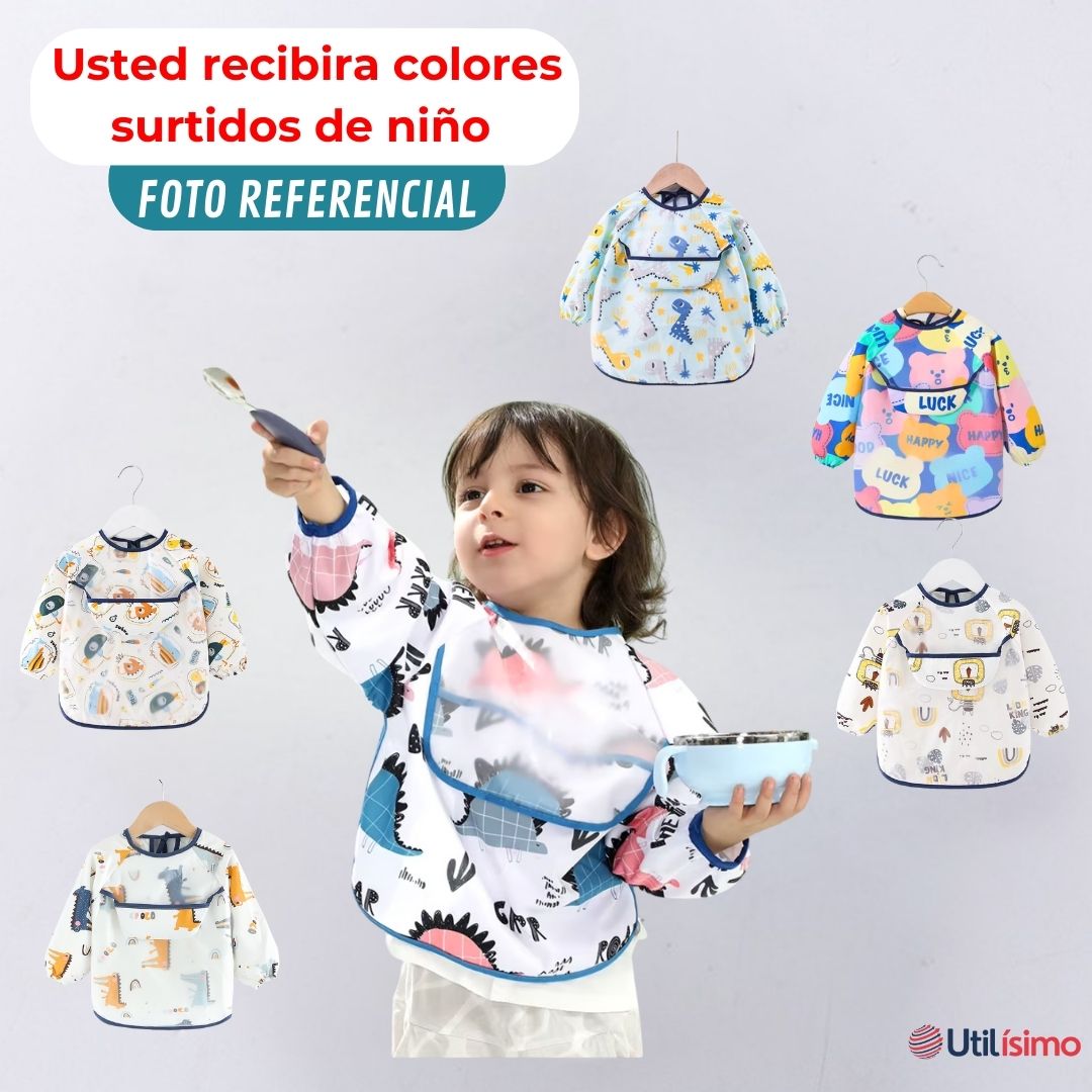 BABERO DELANTAL IMPERMEABLE PREMIUM CON MANGAS LARGA TALLA 6 A 12 MESES PARA BEBE Y NIÑO - 5