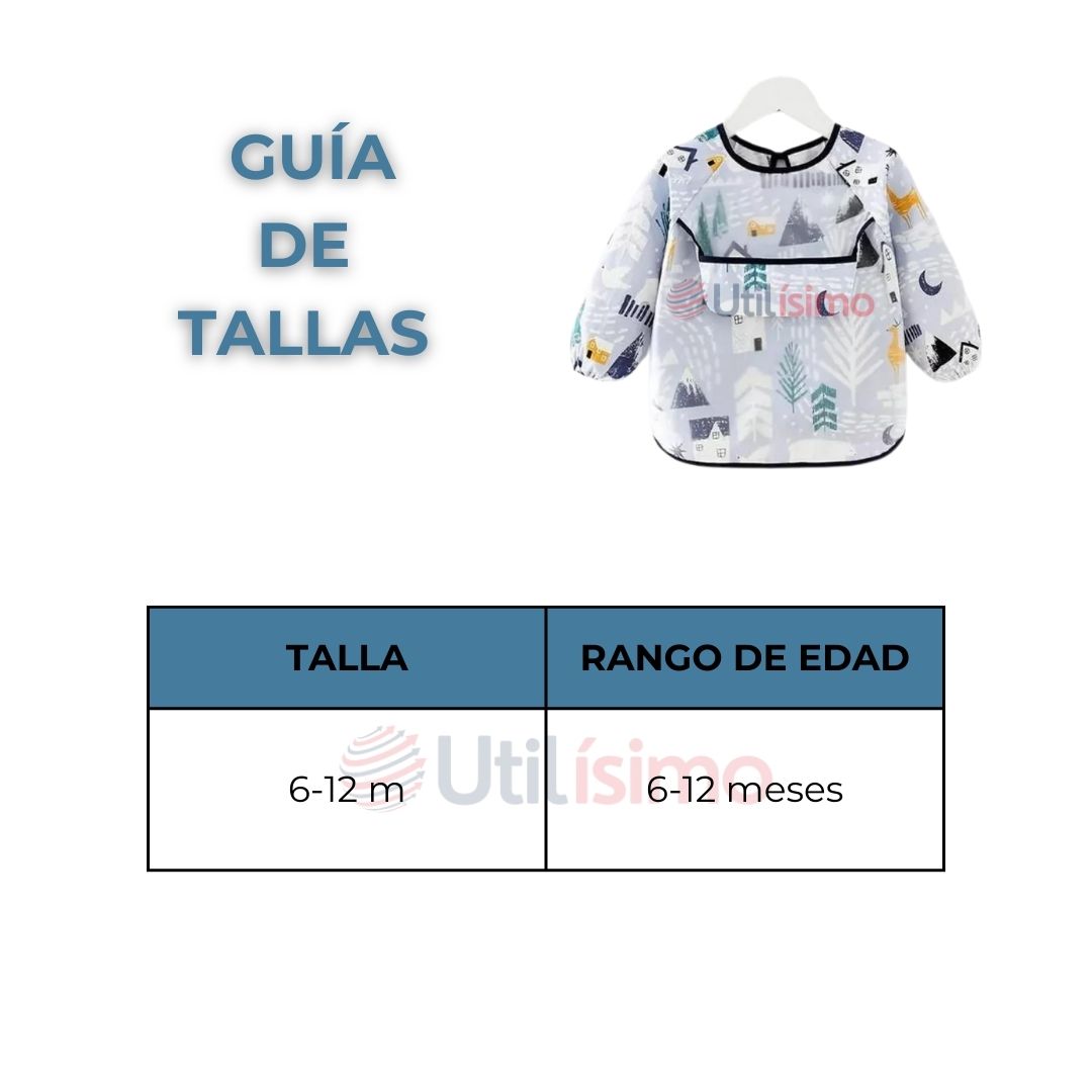 BABERO DELANTAL IMPERMEABLE PREMIUM CON MANGAS LARGA TALLA 6 A 12 MESES PARA BEBE Y NIÑO - 6