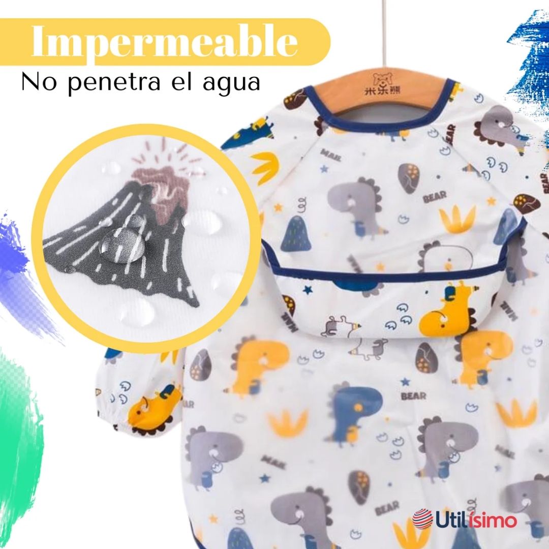 BABERO DELANTAL IMPERMEABLE PREMIUM CON MANGAS LARGA TALLA 6 A 12 MESES PARA BEBE Y NIÑO - 7