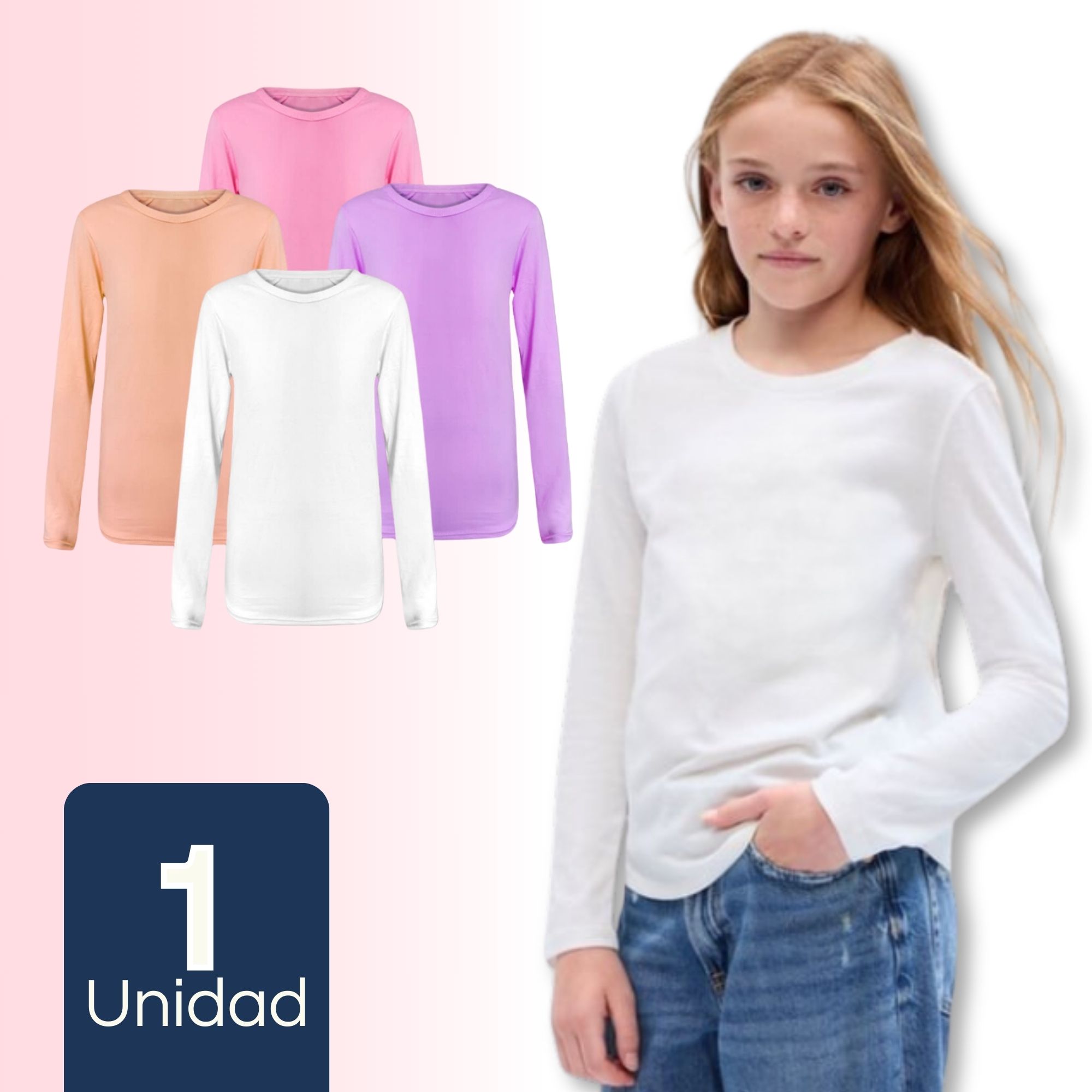 PACK 1 CAMISETAS PRIMERA CAPA POLERAS NIÑA BAMBÚ MANGA LARGA SURTIDO - 1