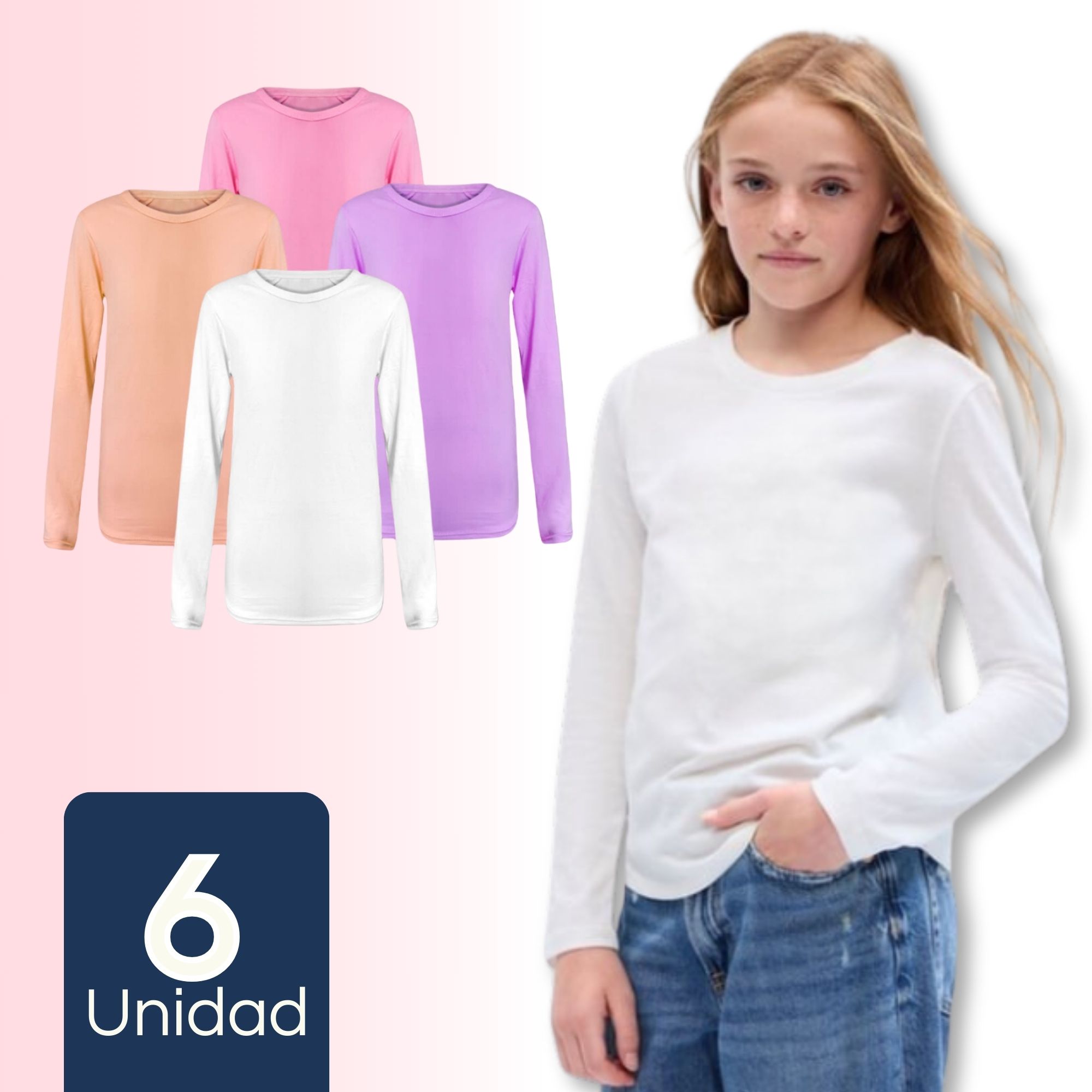 PACK 6 CAMISETAS PRIMERA CAPA POLERAS NIÑA BAMBÚ MANGA LARGA SURTIDO - 1