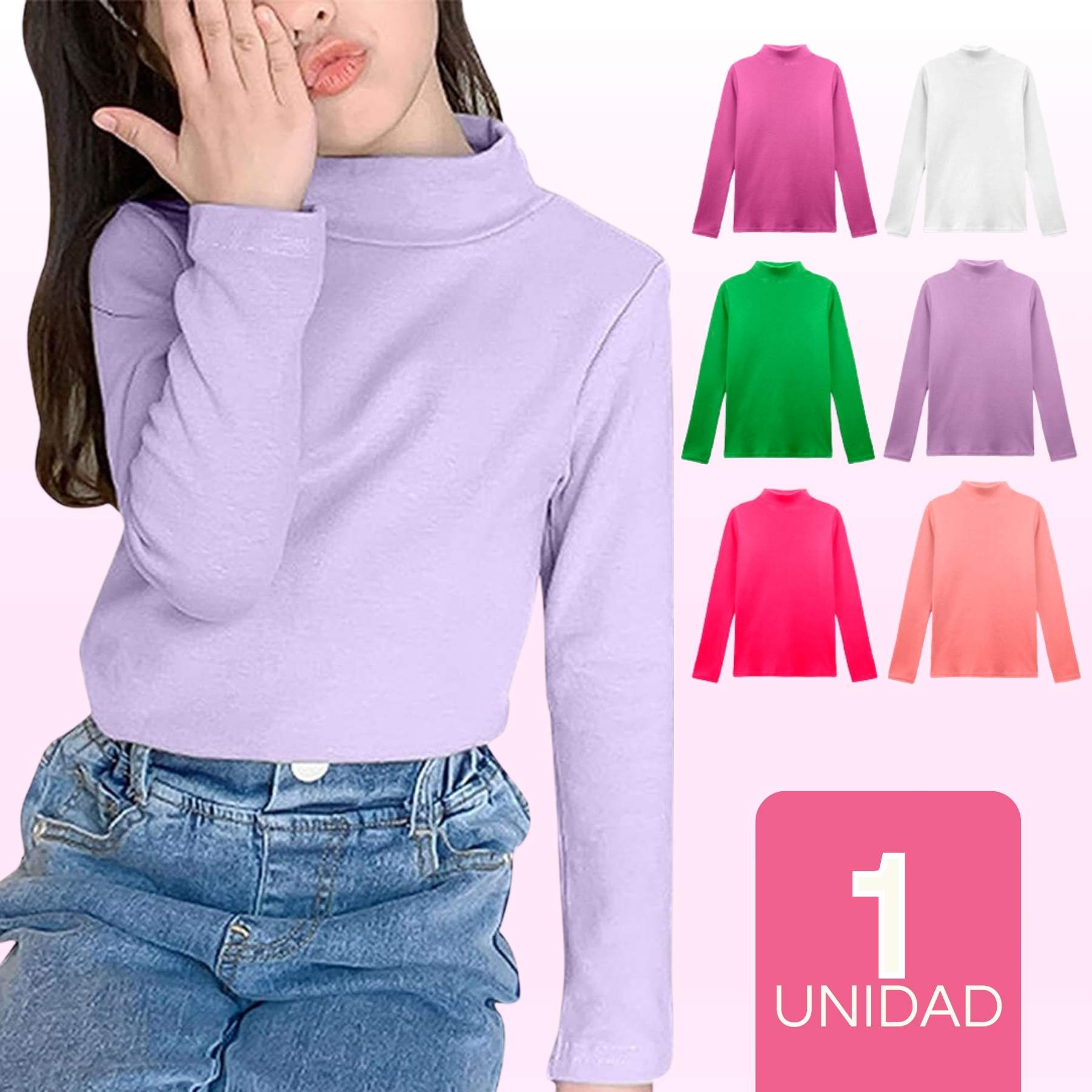 PACK 1 CAMISETA BEATLE POLAR POLERA CUELLO ALTO NIÑA COLORES SURTIDOS - 1