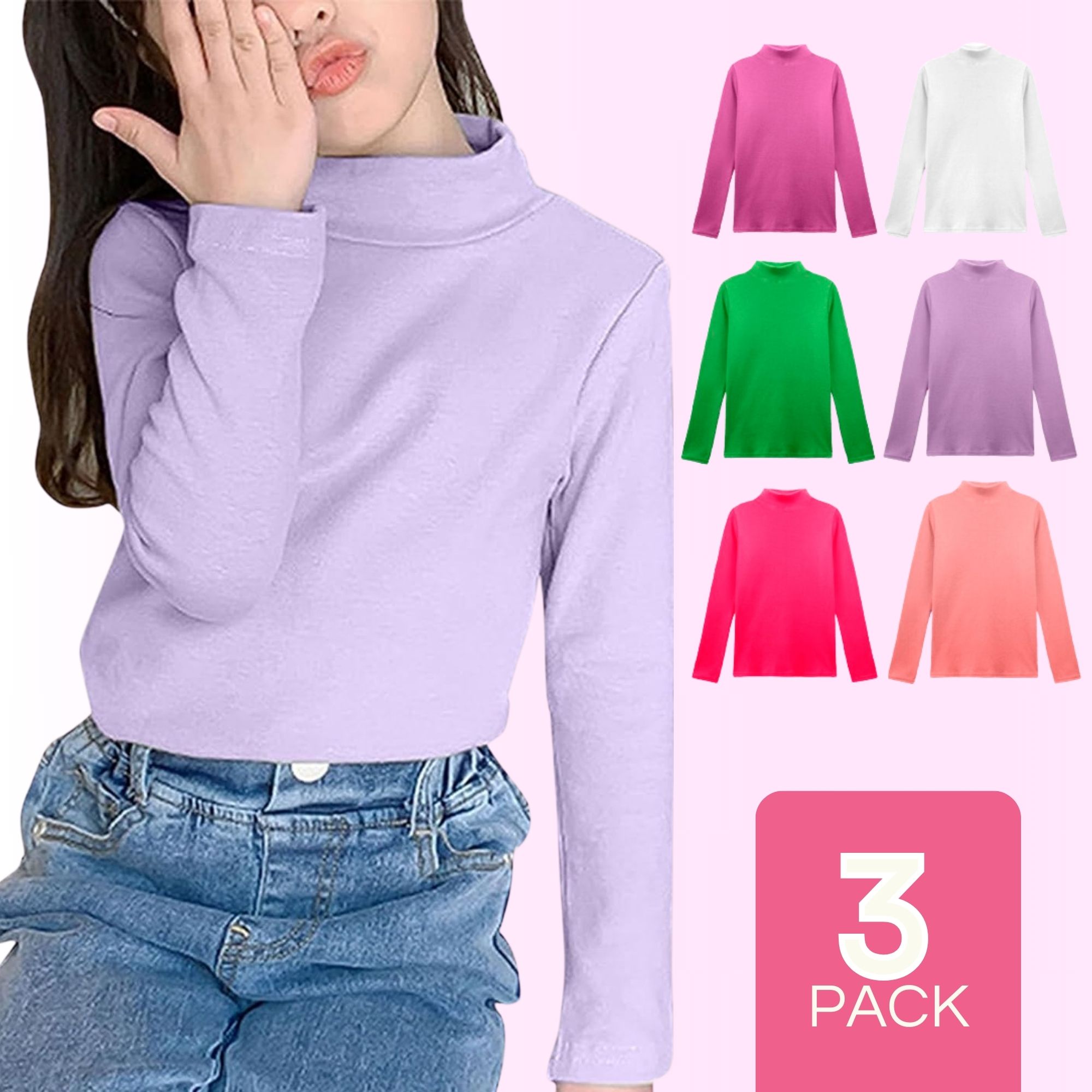 PACK 3 CAMISETAS BEATLE POLAR POLERA CUELLO ALTO NIÑA COLORES SURTIDOS - 1