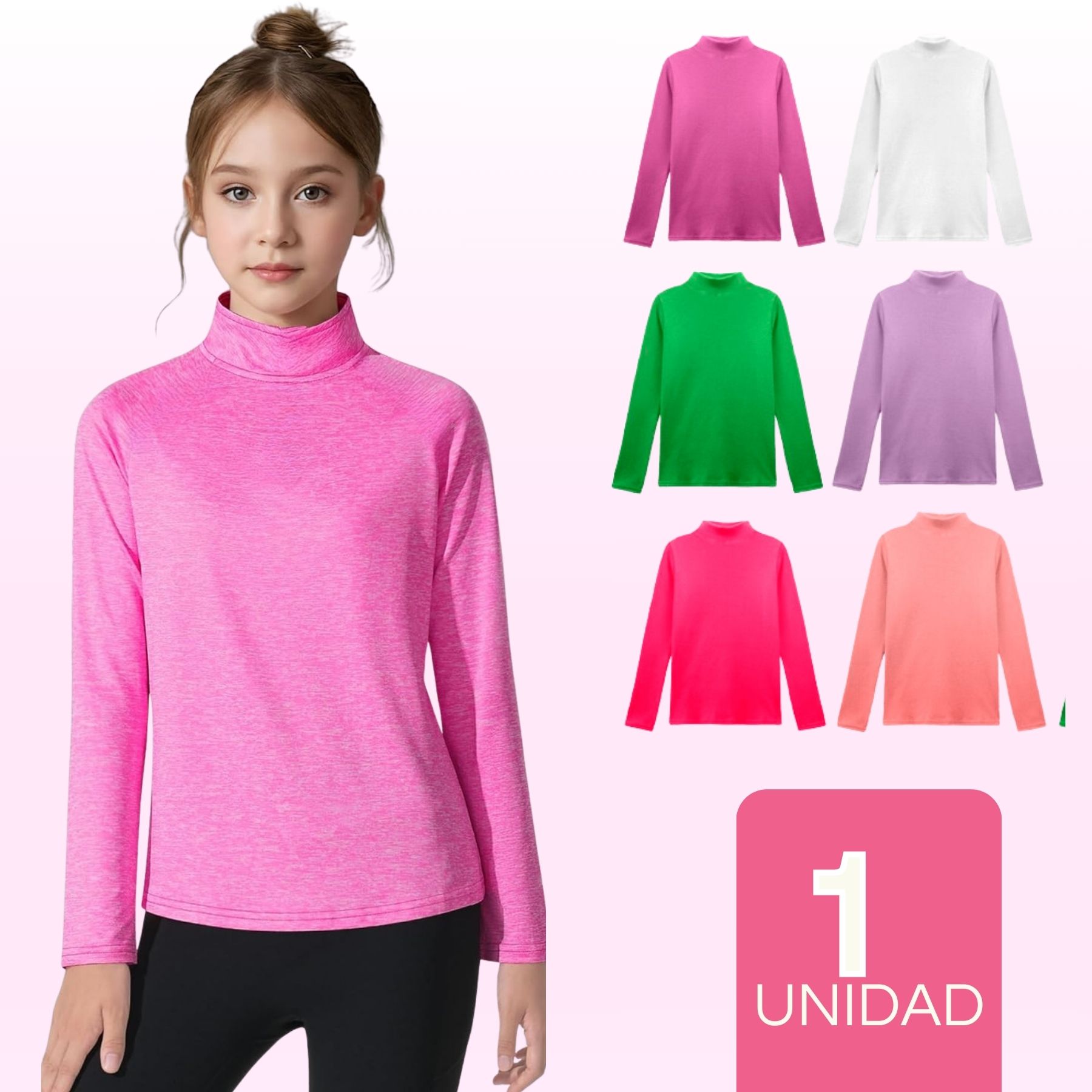 PACK 1 CAMISETA BEATLE POLAR POLERA CUELLO ALTO NIÑA COLORES SURTIDOS - 1