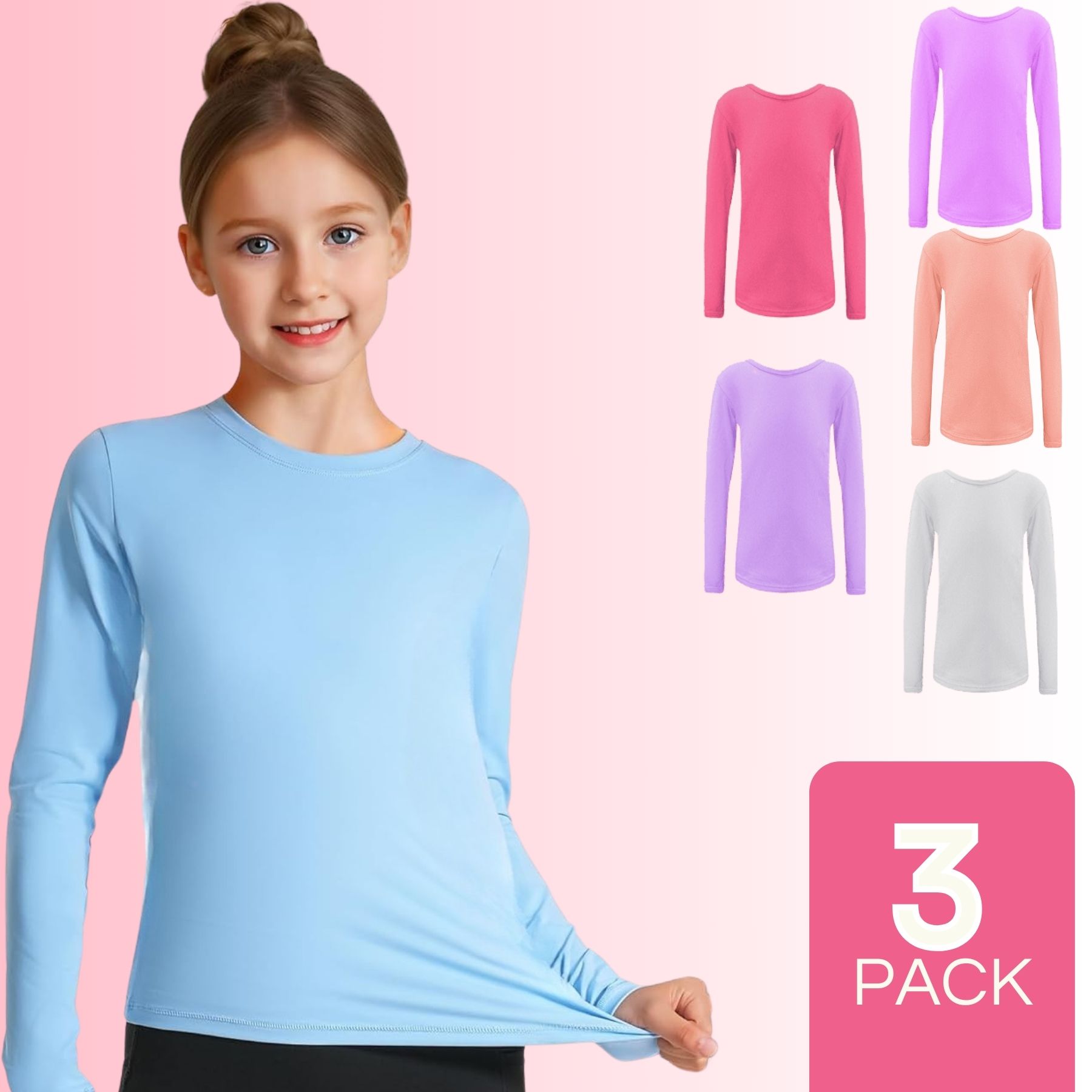 PACK 3 CAMISETAS POLAR PRIMERA CAPA NIÑA CUELLO REDONDO - 1