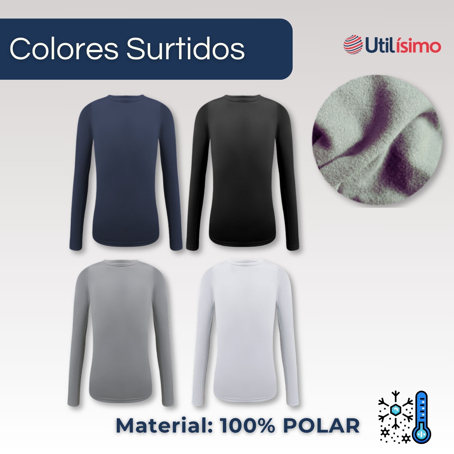 PACK 3 CAMISETAS POLERA POLAR NIÑO PRIMERA CAPA COLORES SURTIDOS - 2