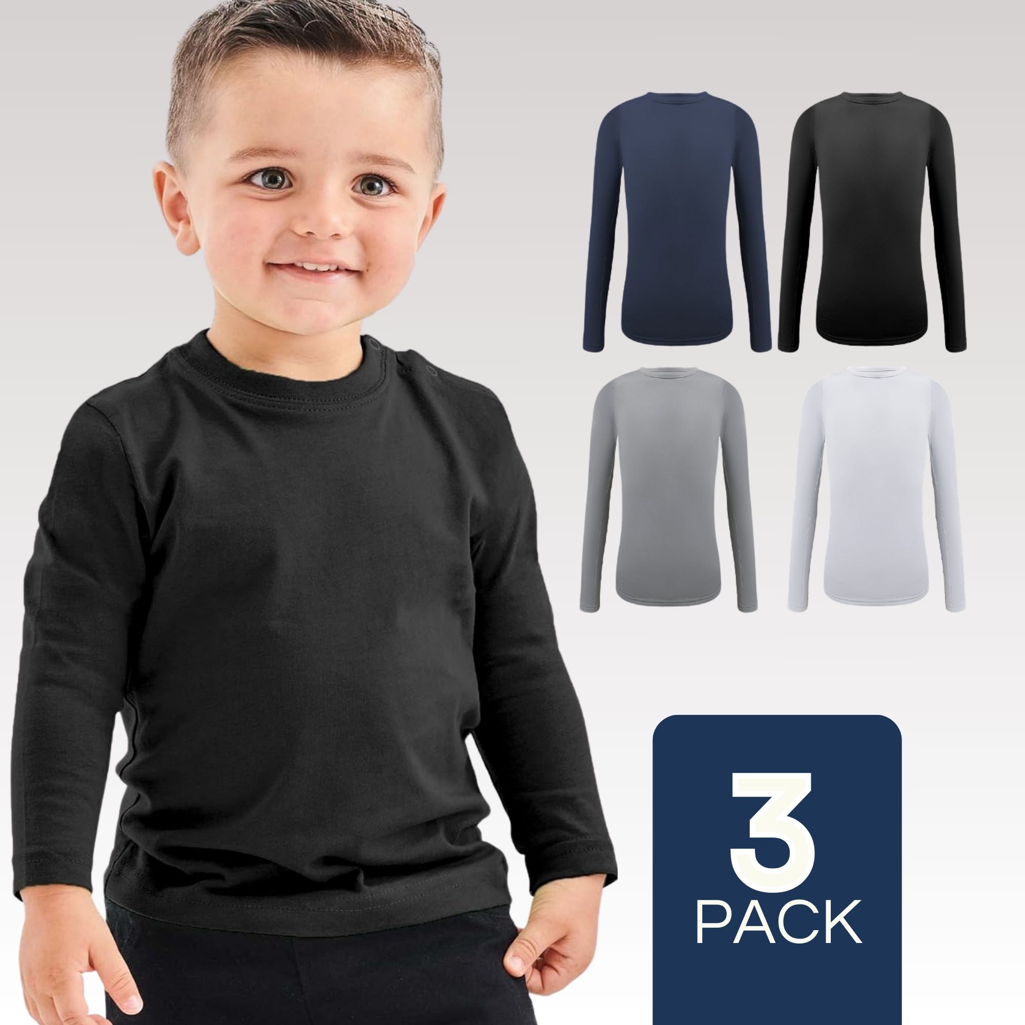 PACK 3 CAMISETAS POLERA POLAR NIÑO PRIMERA CAPA COLORES SURTIDOS - 1
