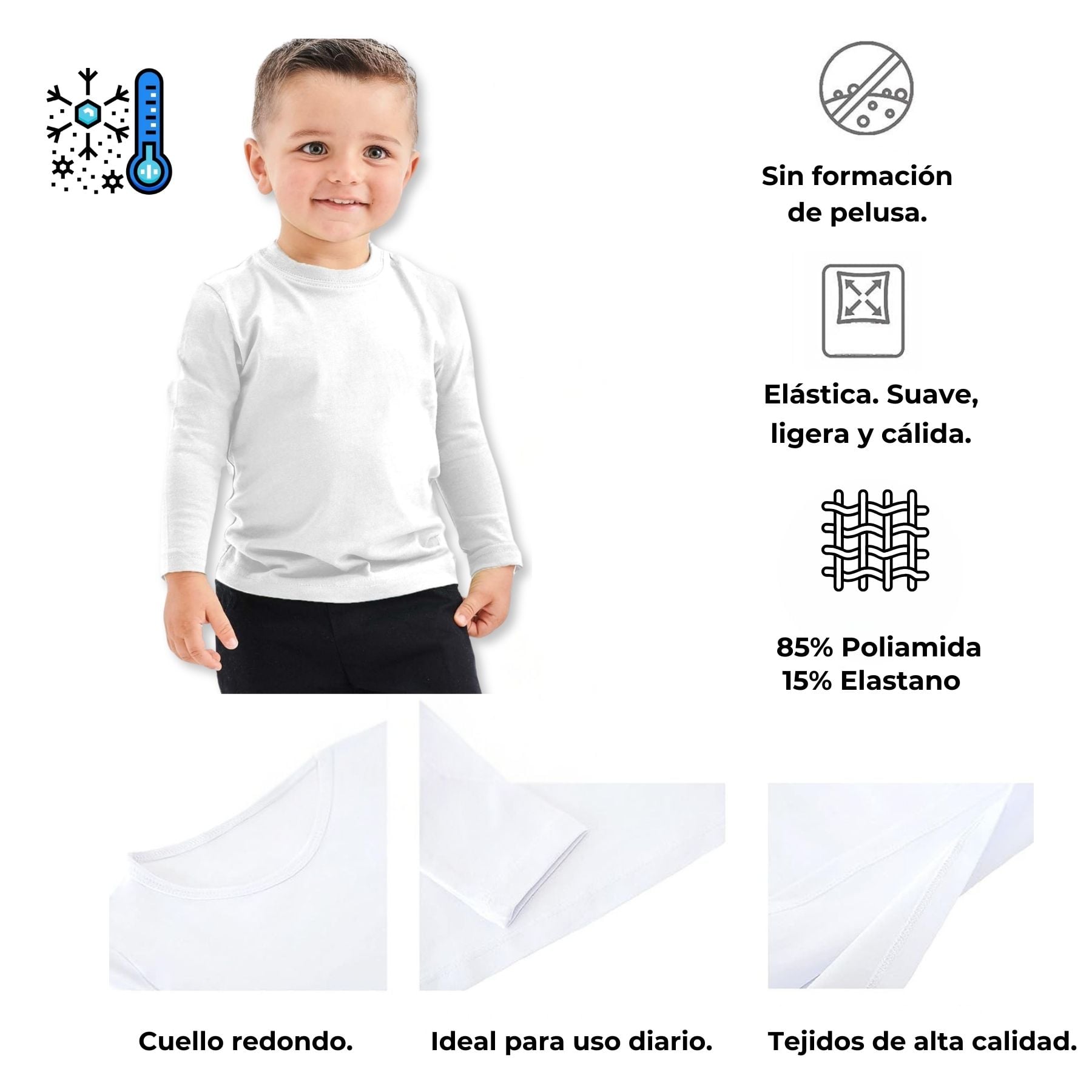 PACK 6 CAMISETAS POLERA POLAR NIÑO PRIMERA CAPA COLORES SURTIDOS - 5