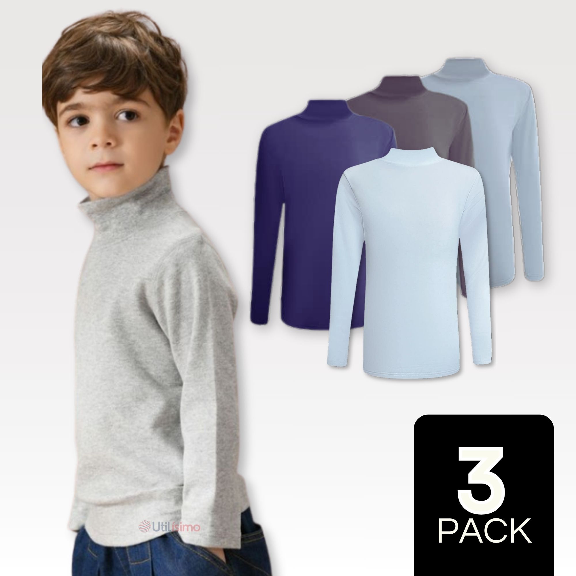 PACK 3 CAMISETAS POLERA BEATLE POLAR NIÑO PRIMERA CAPA SURTIDO CUELLO ALTO - 1