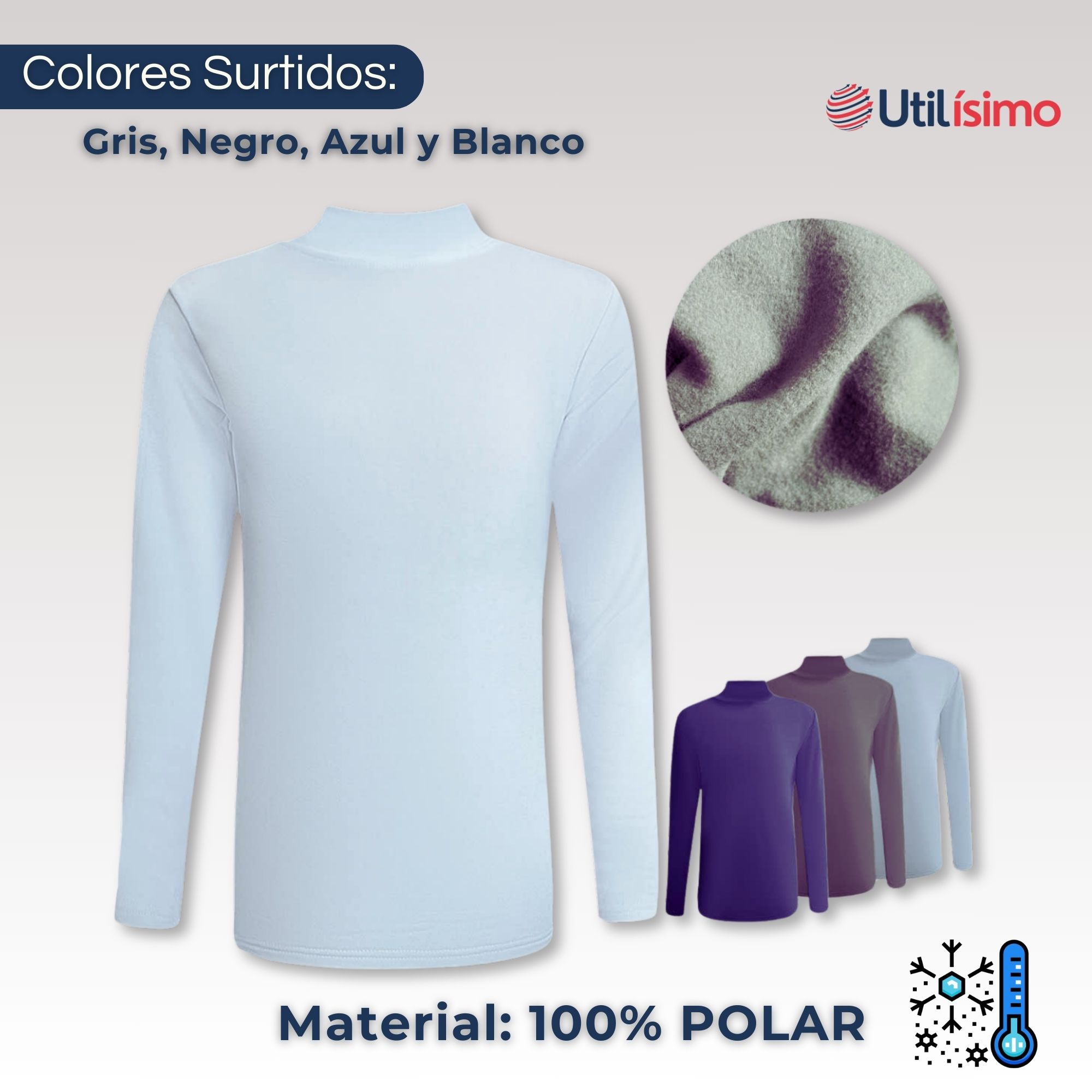 PACK 3 CAMISETAS POLERA BEATLE POLAR NIÑO PRIMERA CAPA SURTIDO CUELLO ALTO - 2