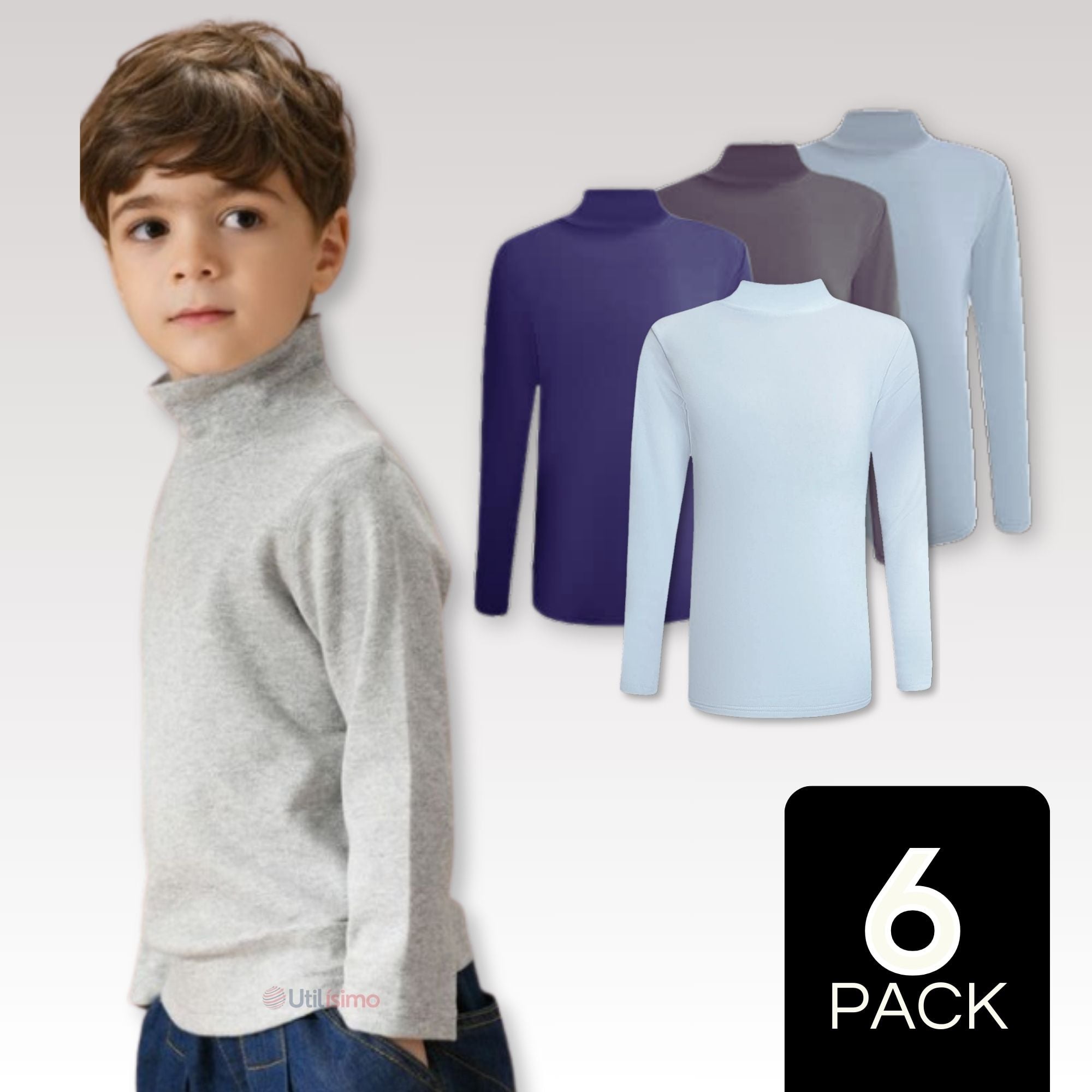 PACK 6 CAMISETAS POLERA BEATLE POLAR NIÑO PRIMERA CAPA SURTIDO CUELLO ALTO - 1