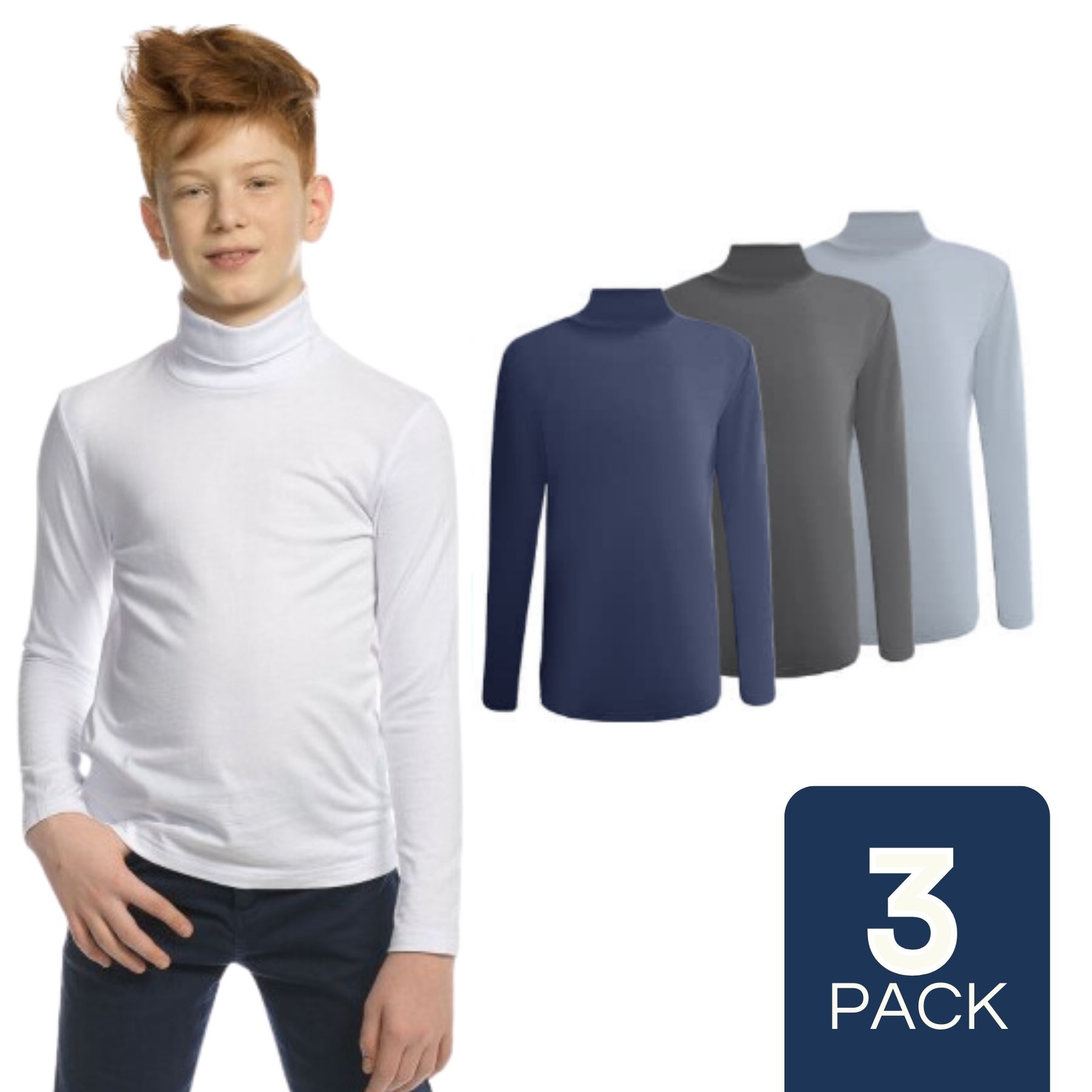 PACK 3 CAMISETAS POLERA BEATLE POLAR NIÑO PRIMERA CAPA SURTIDO CUELLO ALTO - 1