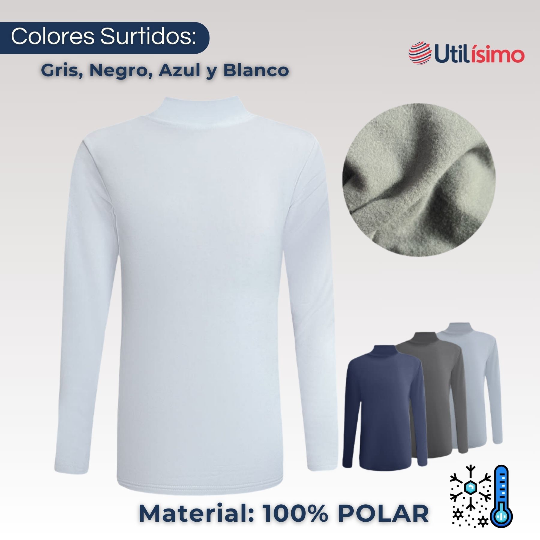PACK 3 CAMISETAS POLERA BEATLE POLAR NIÑO PRIMERA CAPA SURTIDO CUELLO ALTO - 2