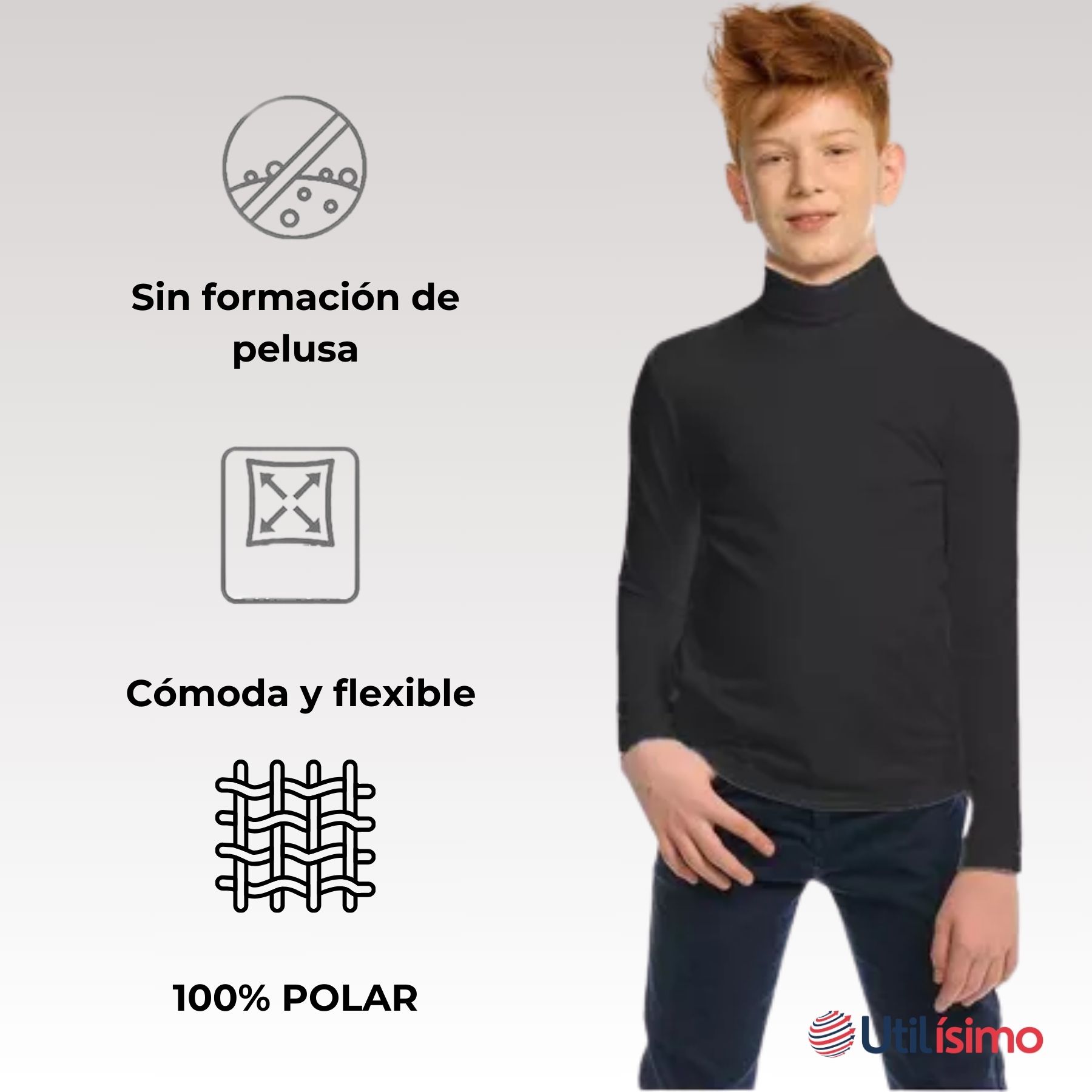 PACK 3 CAMISETAS POLERA BEATLE POLAR NIÑO PRIMERA CAPA SURTIDO CUELLO ALTO - 5