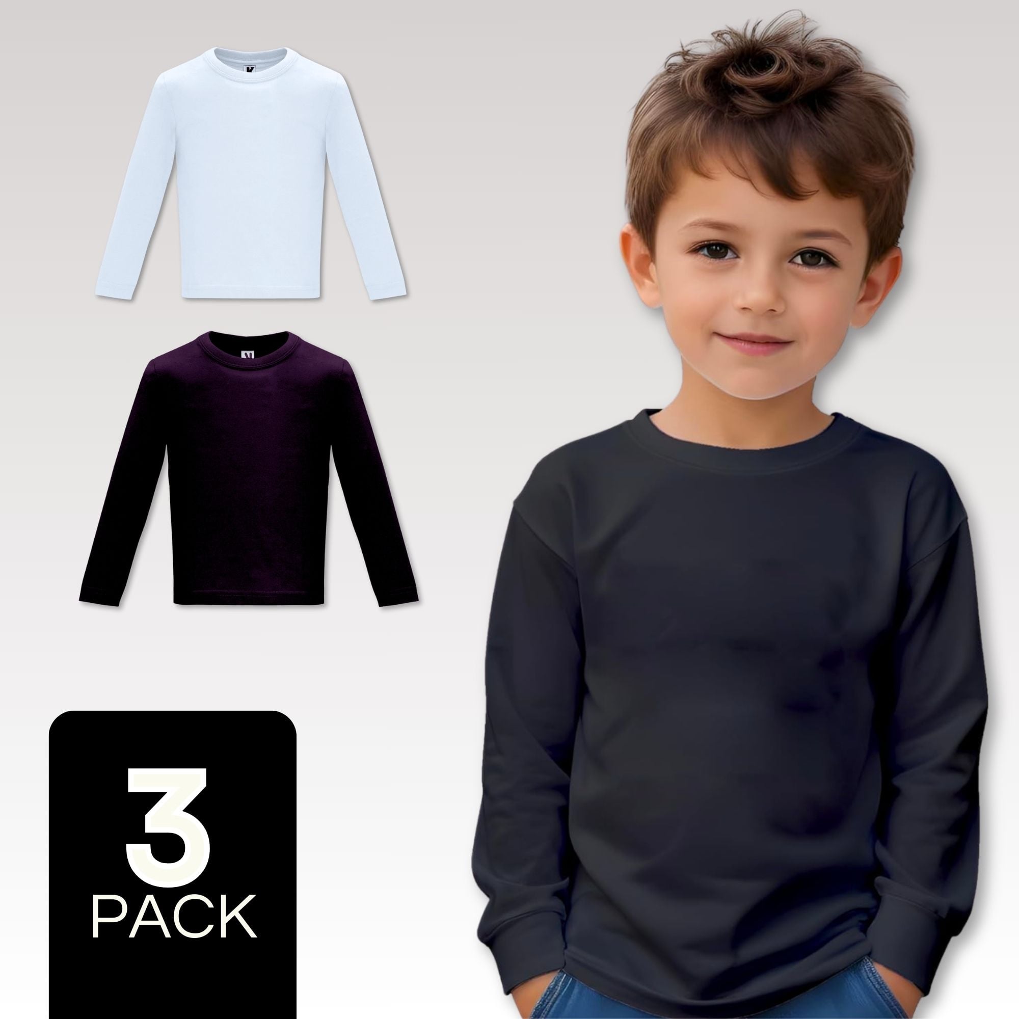 PACK 3 CAMISETAS ALGODÓN PRIMERA CAPA NIÑO INVIERNO BLANCO Y NEGRO - 1