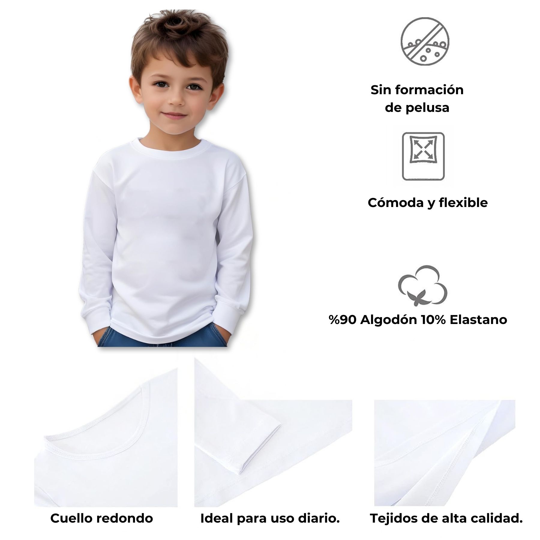 PACK 3 CAMISETAS ALGODÓN PRIMERA CAPA NIÑO INVIERNO BLANCO Y NEGRO - 4