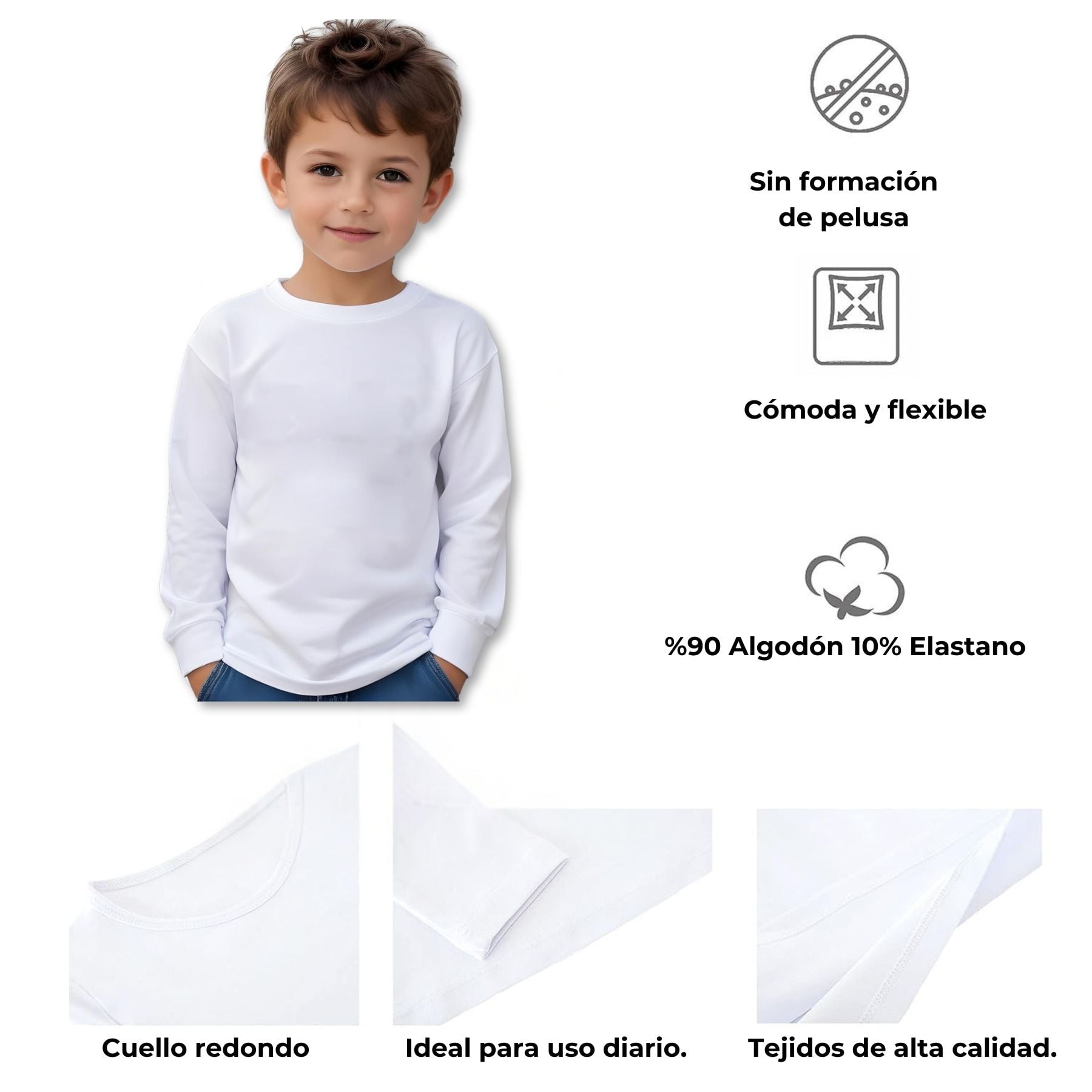 PACK 6 CAMISETAS ALGODÓN PRIMERA CAPA NIÑO INVIERNO BLANCO Y NEGRO - 4