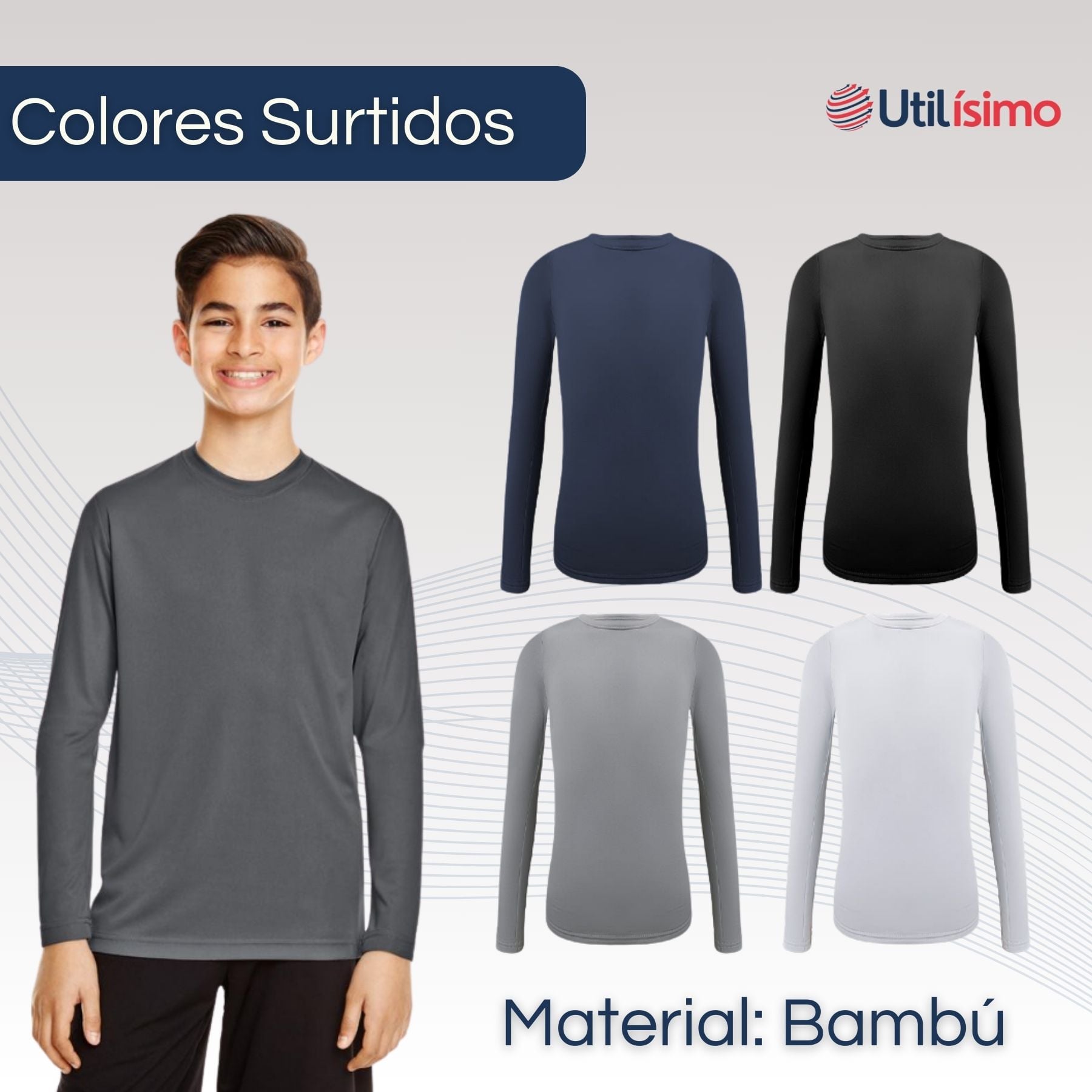CAMISETA BAMBÚ PRIMERA CAPA POLERA NIÑO CUELLO REDONDO SURTIDO - 3
