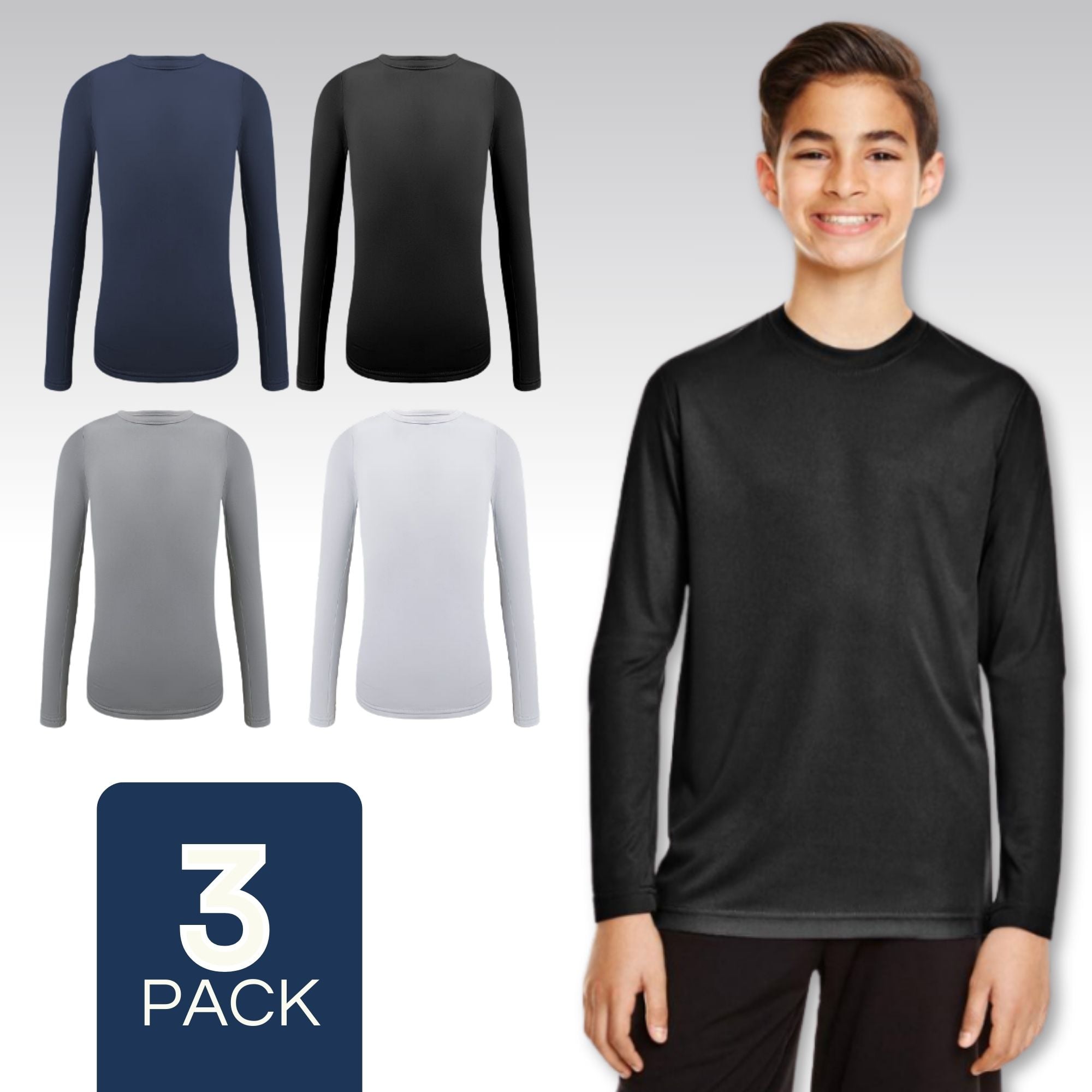 PACK 3 CAMISETAS BAMBÚ PRIMERA CAPA POLERA NIÑO CUELLO REDONDO SURTIDO - 1