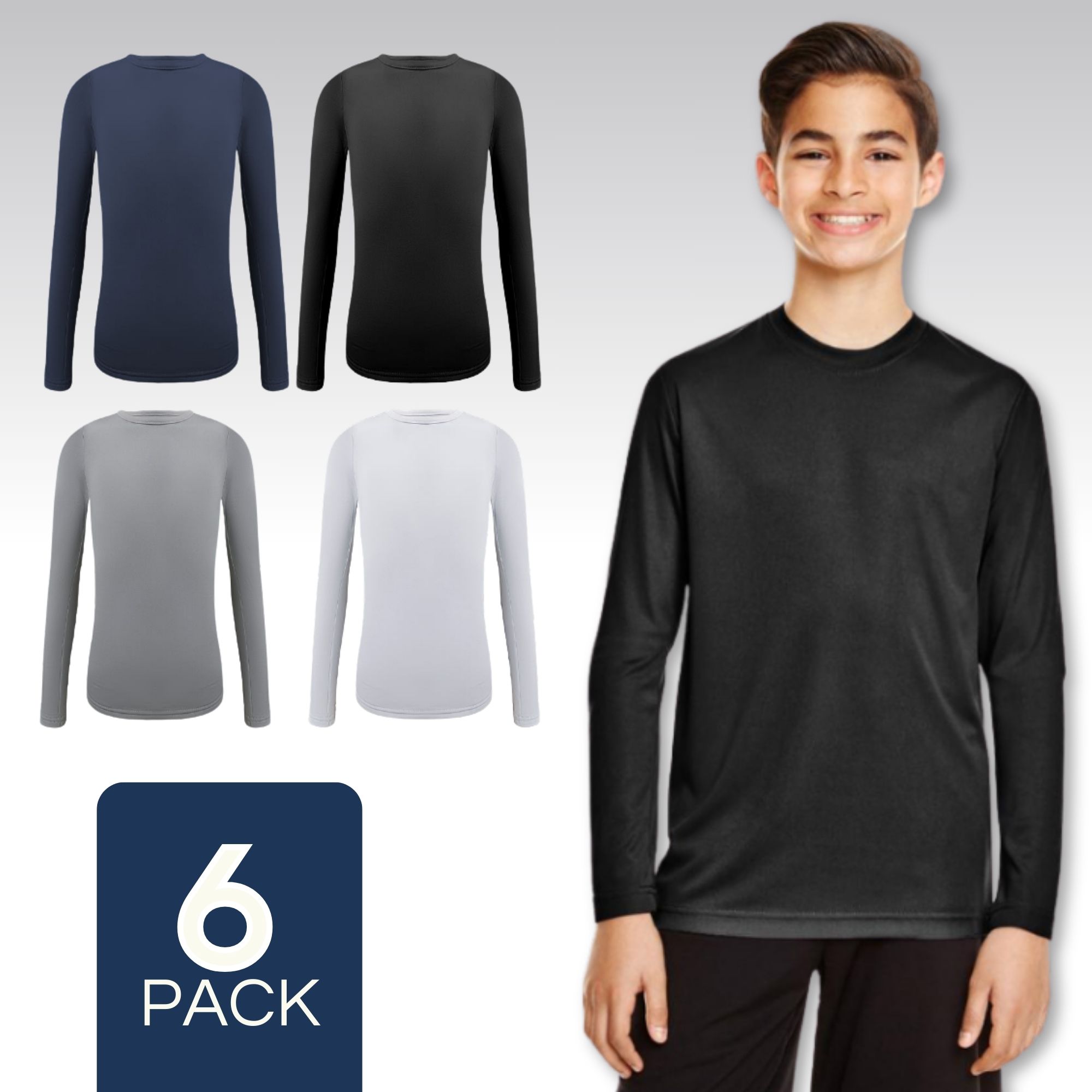 PACK 6 CAMISETAS BAMBÚ PRIMERA CAPA POLERA NIÑO CUELLO REDONDO SURTIDO - 1