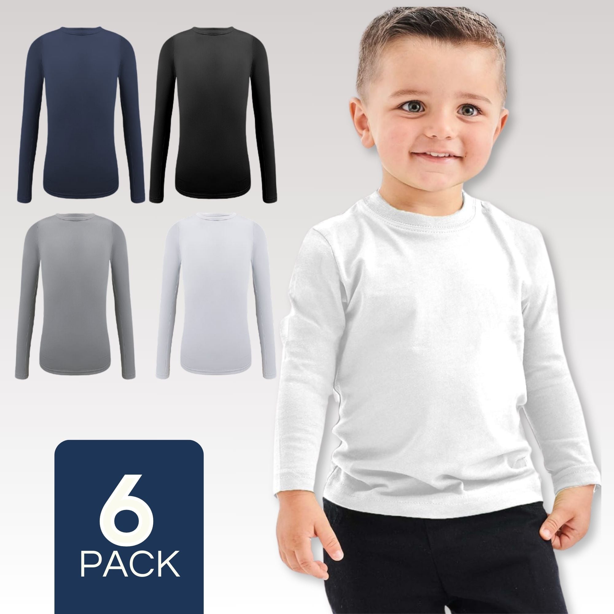 PACK 6 CAMISETAS BAMBÚ PRIMERA CAPA POLERA NIÑO CUELLO REDONDO SURTIDO - 1