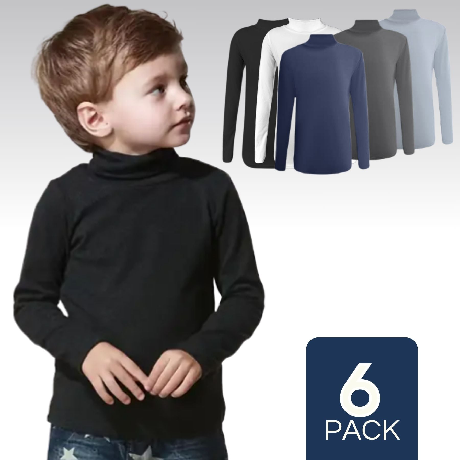 PACK 6 CAMISETAS POLERA BEATLE BAMBÚ PRIMERA CAPA NIÑO CUELLO ALTO SURTIDO - 1