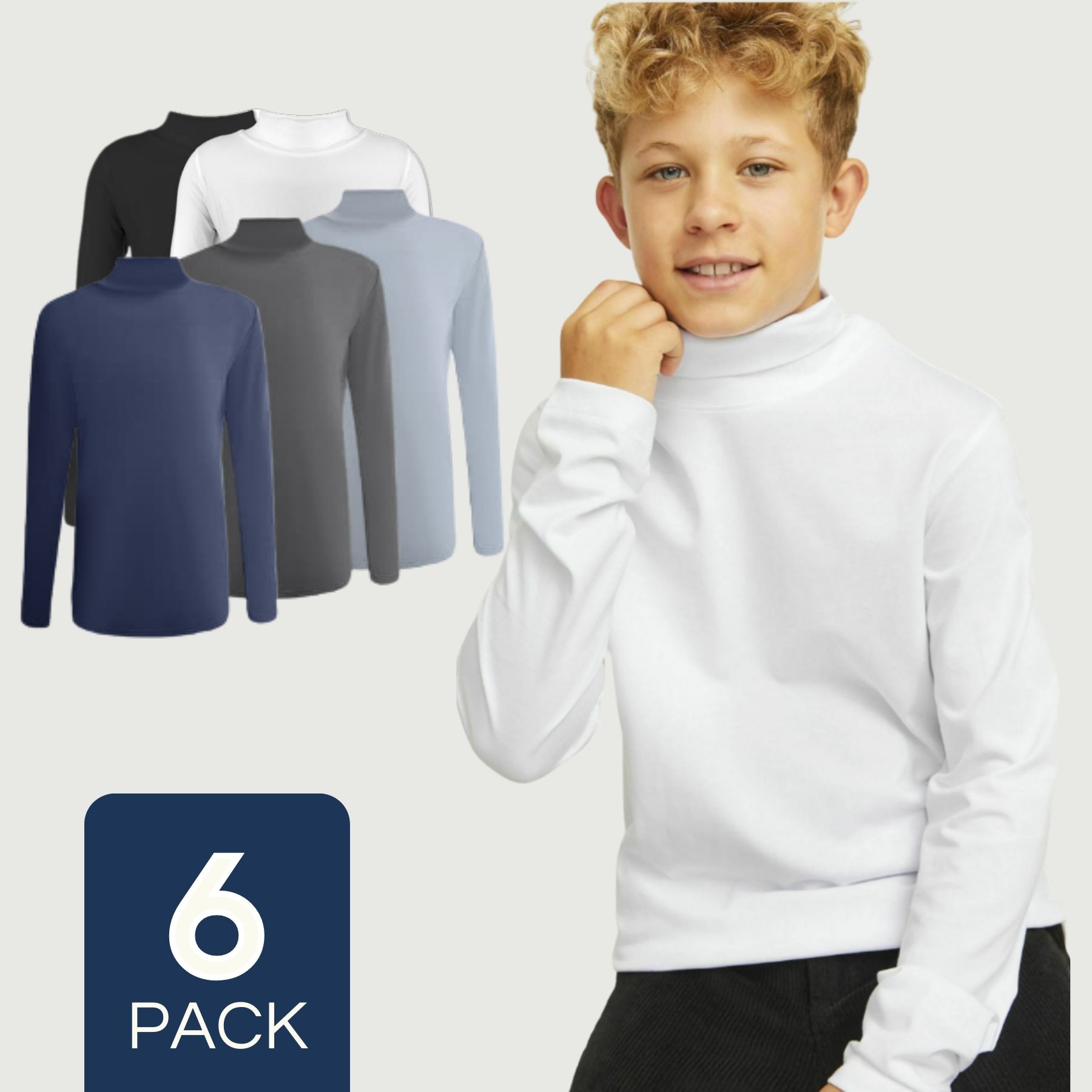 PACK 6 CAMISETAS POLERA BEATLE BAMBÚ PRIMERA CAPA NIÑO CUELLO ALTO SURTIDO - 1