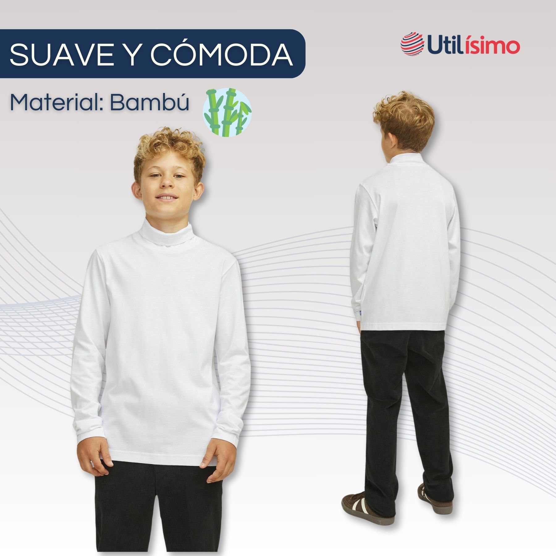 PACK 3 CAMISETAS POLERA BEATLE BAMBÚ PRIMERA CAPA NIÑO CUELLO ALTO - 4