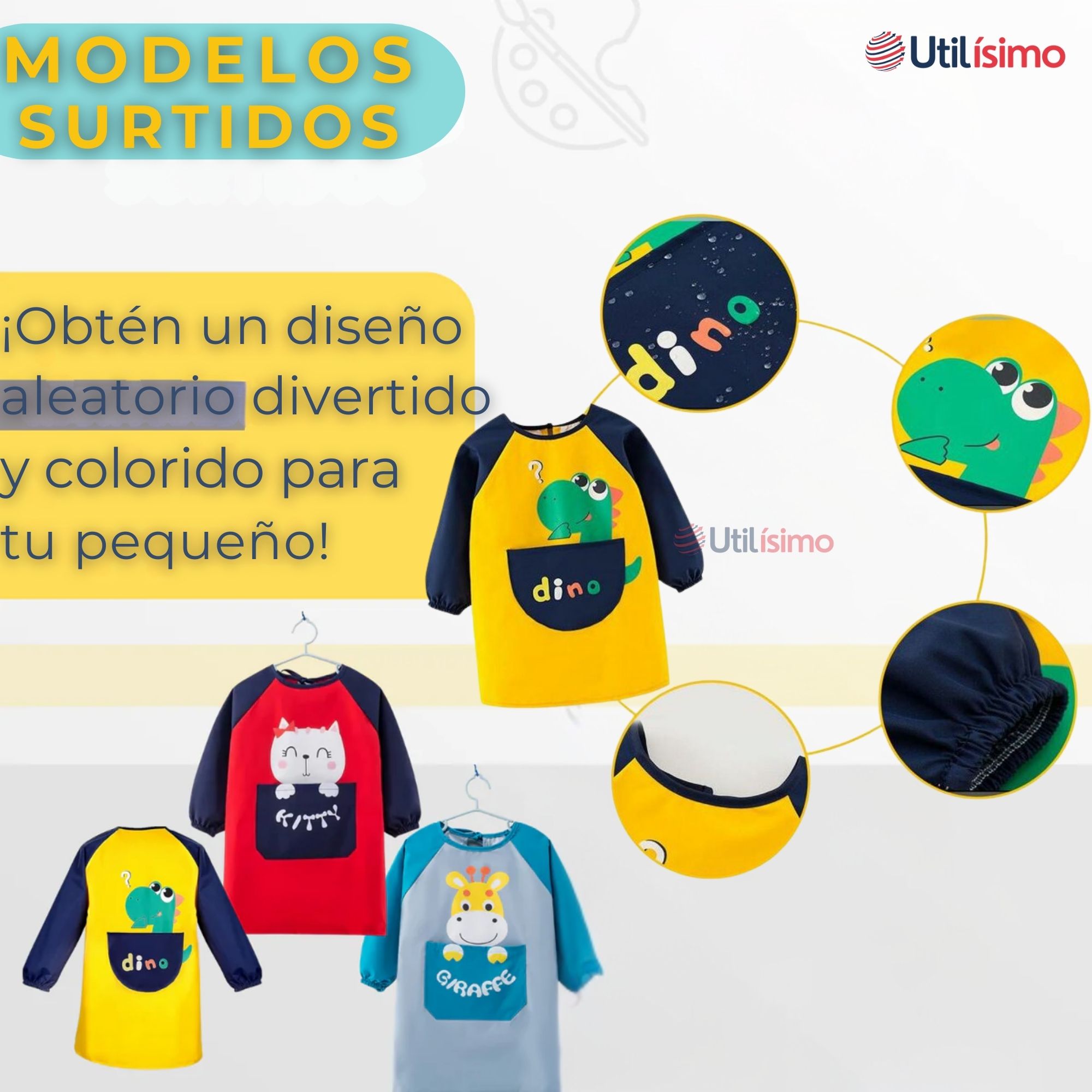 DELANTAL INFANTIL NIÑO MANGA LARGA CON BOLSILLO COLORES SURTIDOS - 2