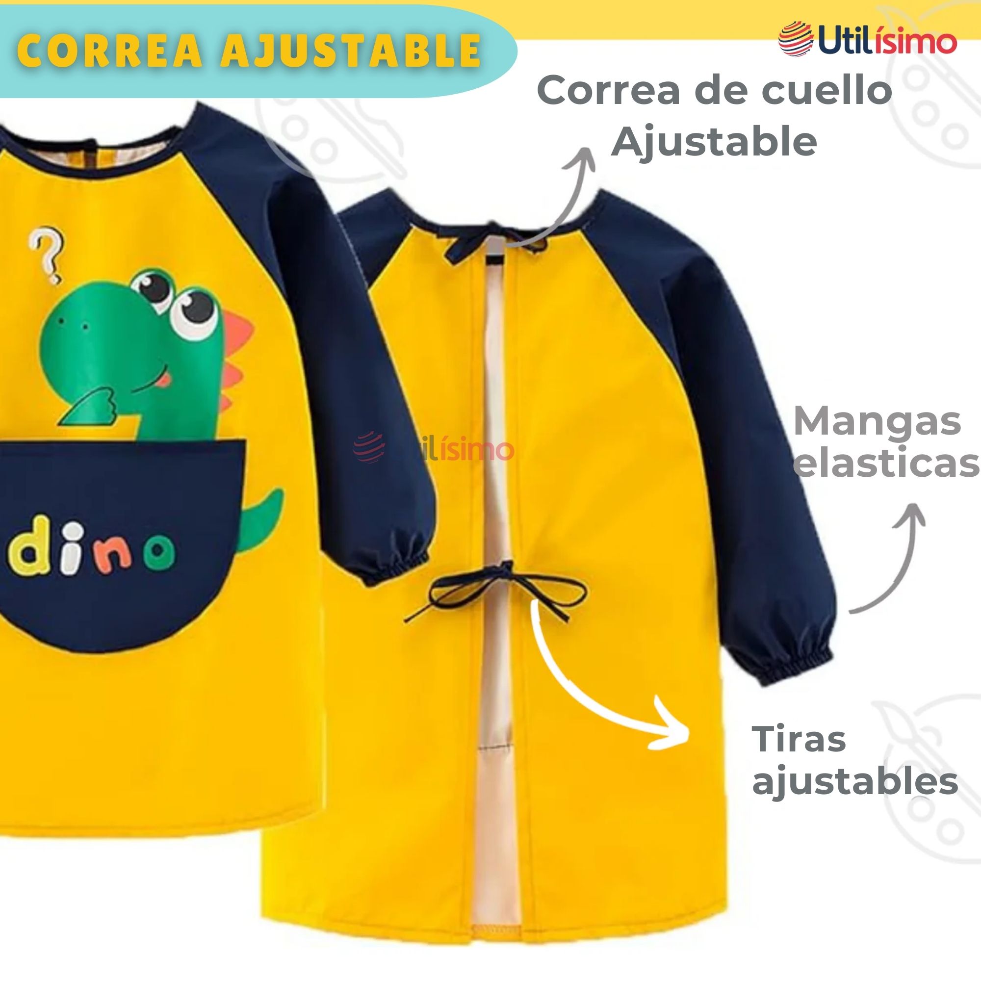 DELANTAL INFANTIL NIÑO MANGA LARGA CON BOLSILLO COLORES SURTIDOS - 4