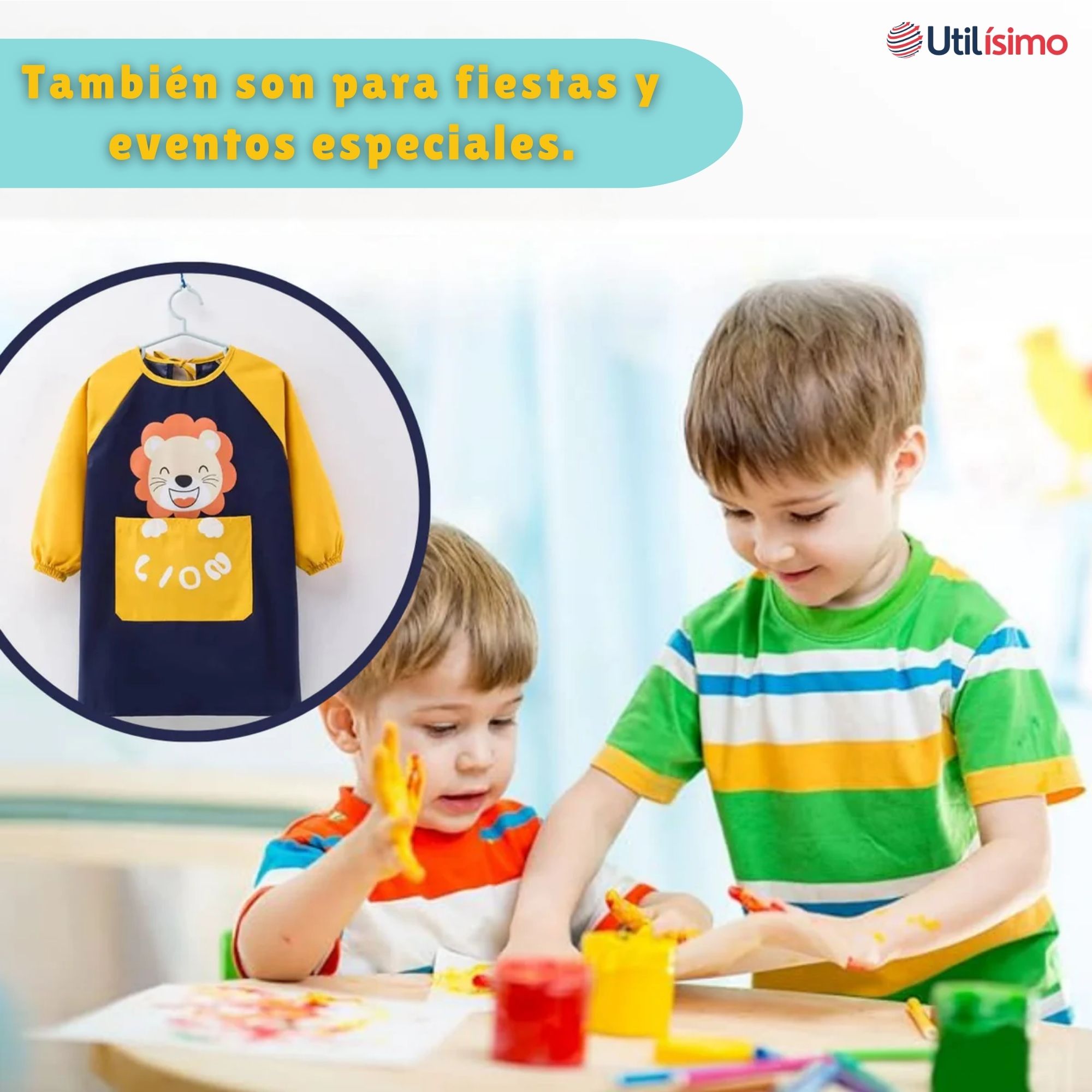 DELANTAL INFANTIL NIÑO MANGA LARGA CON BOLSILLO COLORES SURTIDOS - 5