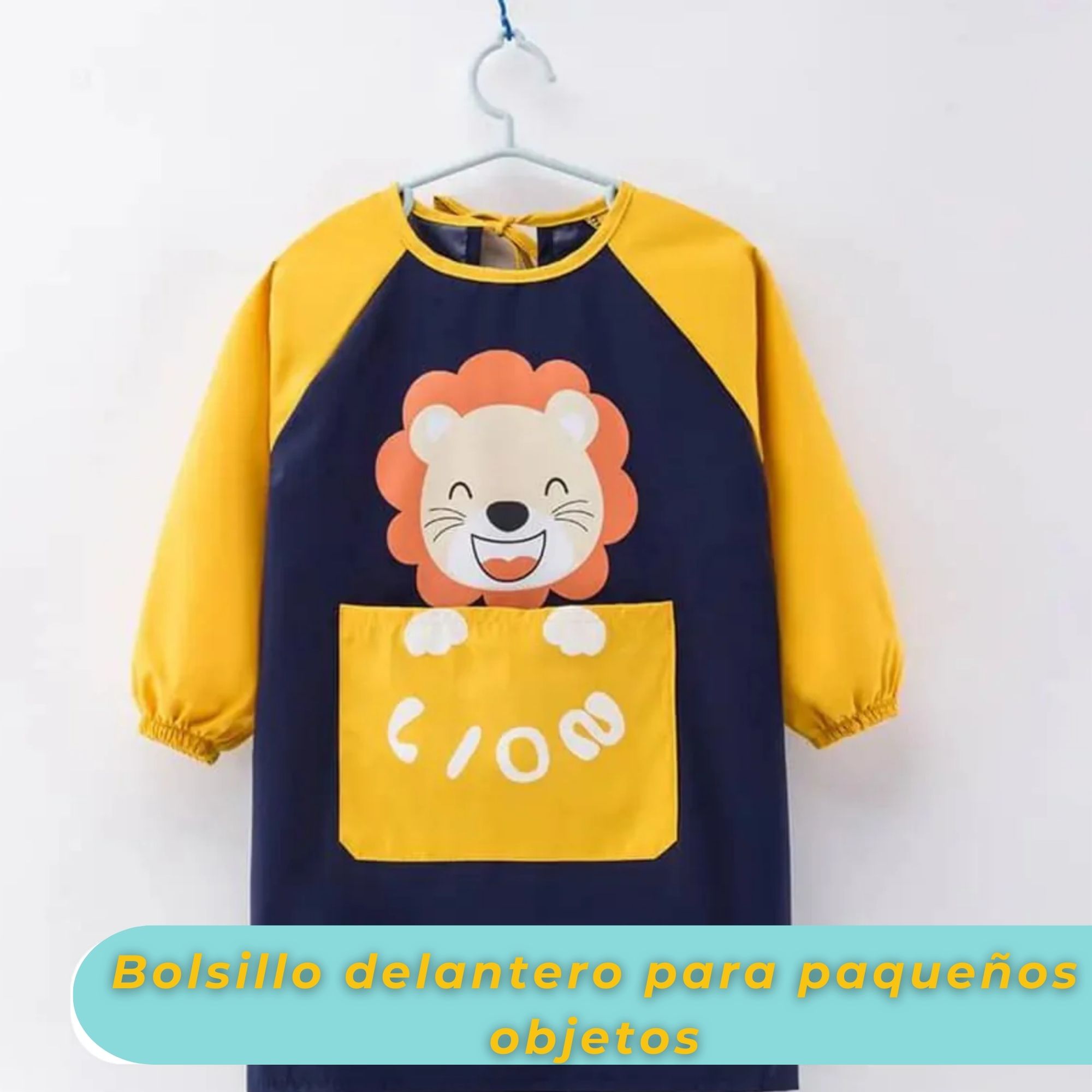 DELANTAL INFANTIL NIÑO MANGA LARGA CON BOLSILLO COLORES SURTIDOS - 7