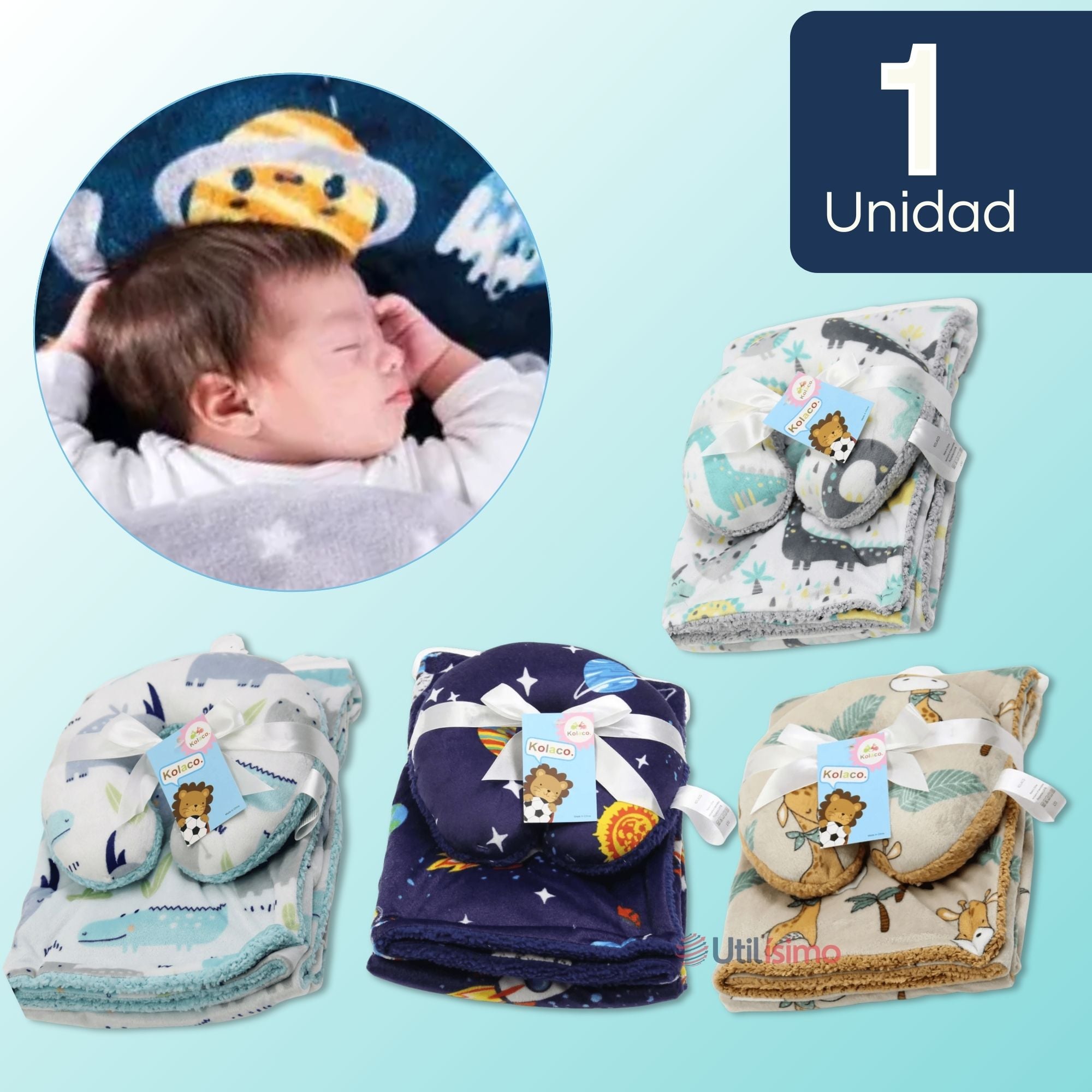 SET MANTA FRAZADA POLAR PARA BEBÉ NIÑO + COJÍN PARA CUELLO SURTIDOS - 1