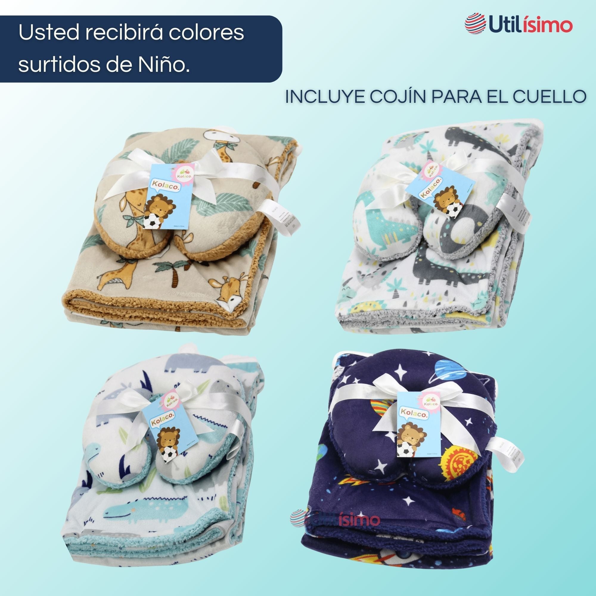 SET MANTA FRAZADA POLAR PARA BEBÉ NIÑO + COJÍN PARA CUELLO SURTIDOS - 3
