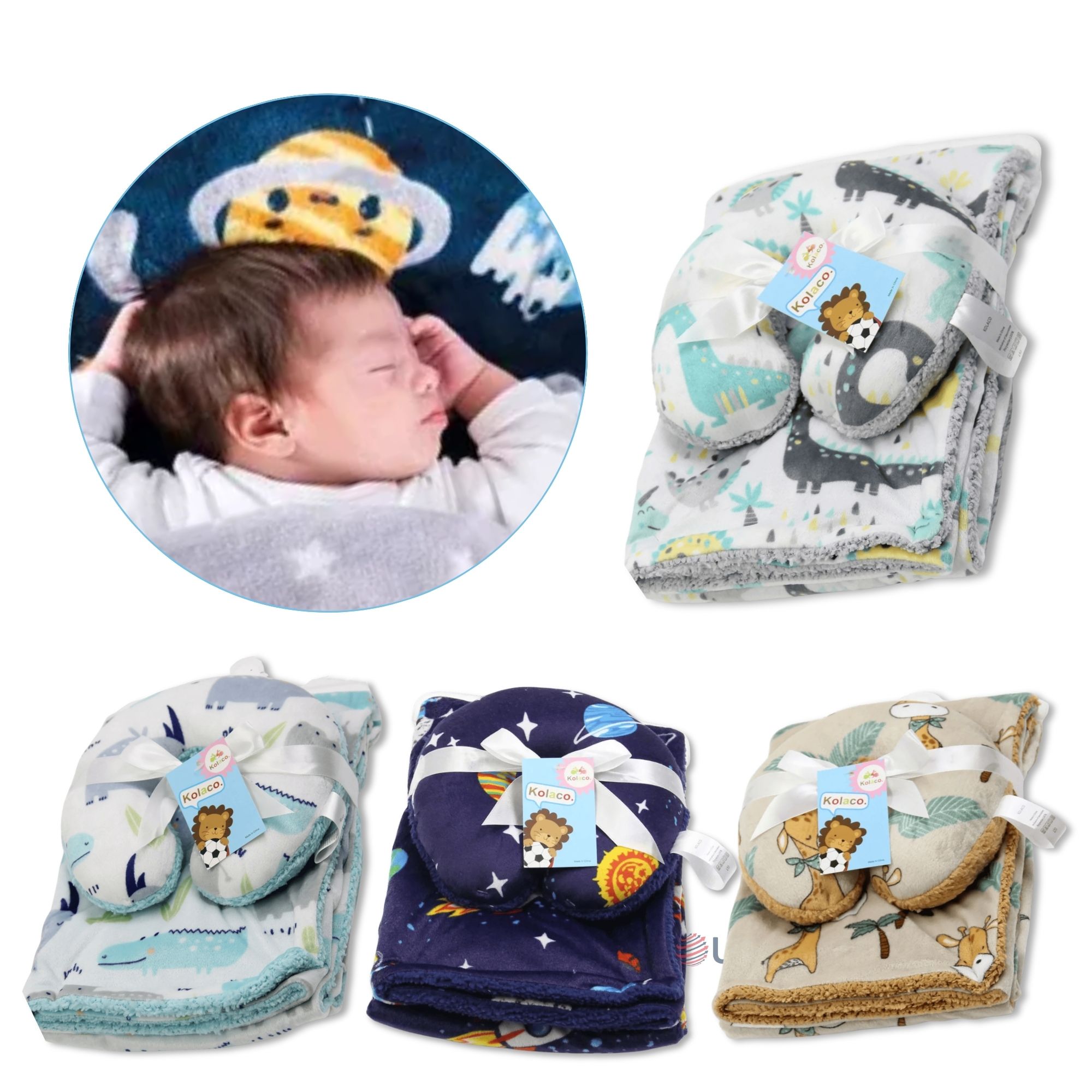 SET MANTA FRAZADA POLAR PARA BEBÉ NIÑO + COJÍN PARA CUELLO SURTIDOS - 5
