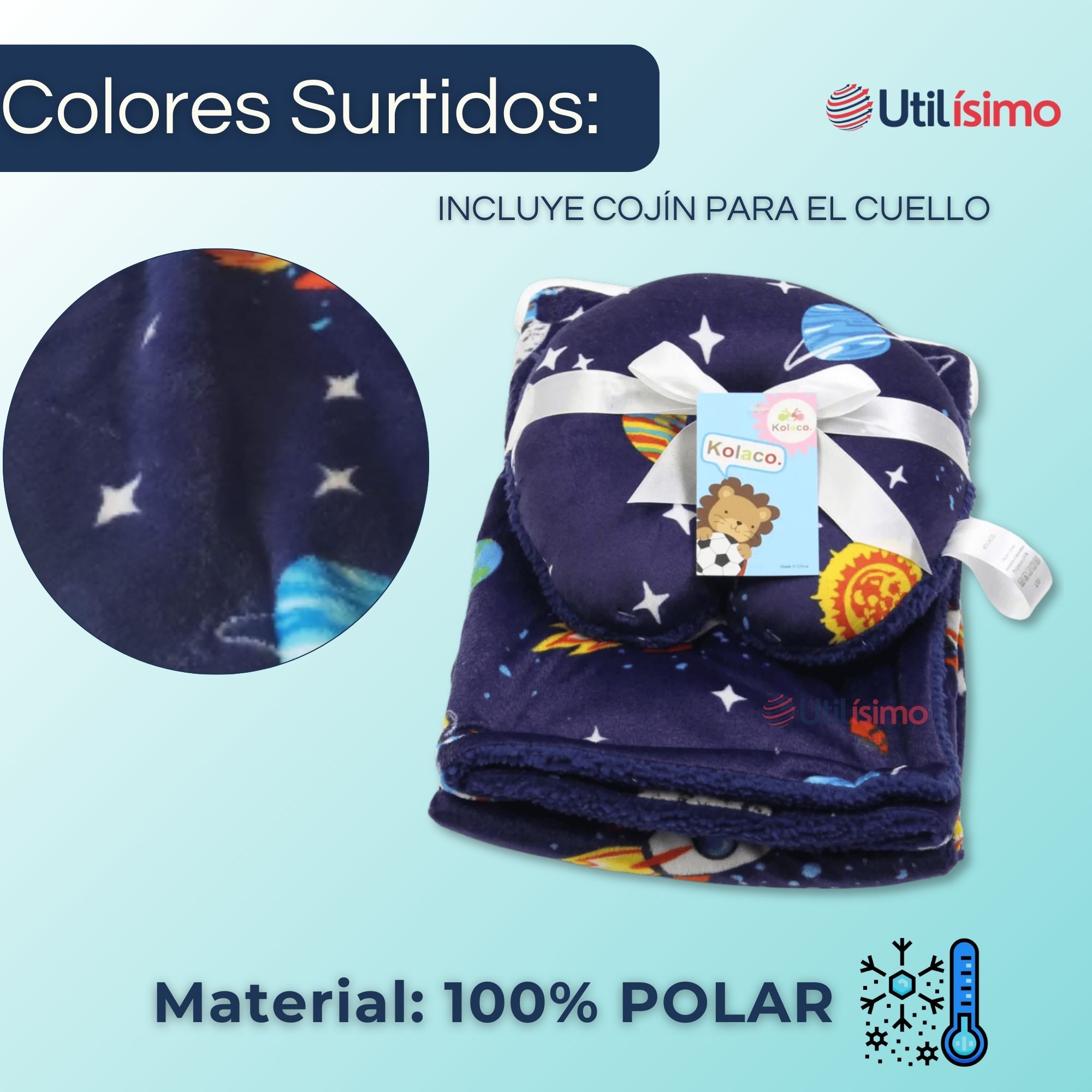 SET MANTA FRAZADA POLAR PARA BEBÉ NIÑO + COJÍN PARA CUELLO SURTIDOS - 6