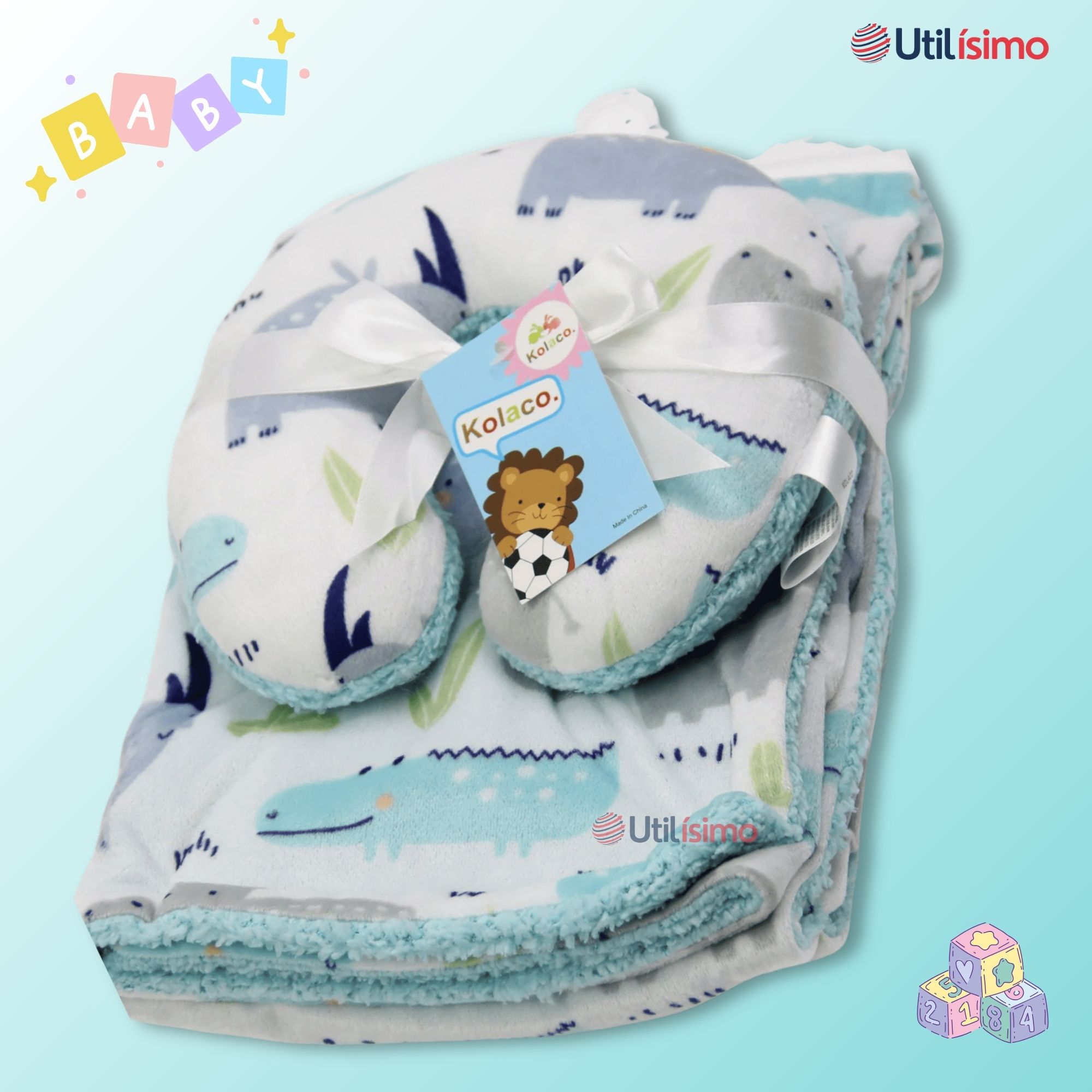 SET MANTA FRAZADA POLAR PARA BEBÉ NIÑO + COJÍN PARA CUELLO SURTIDOS - 9
