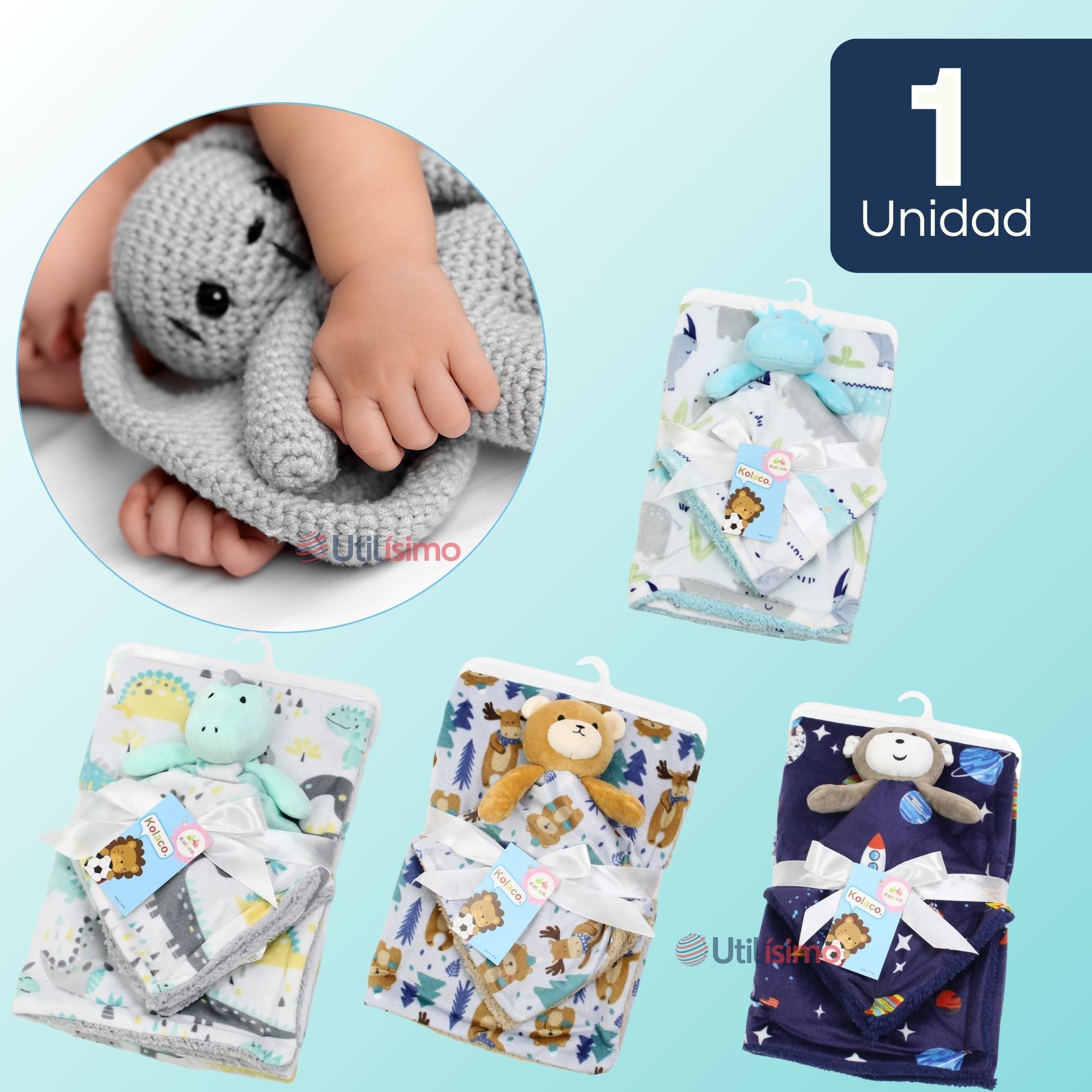 SET MANTA FRAZADA POLAR PARA BEBÉ NIÑO + PELUCHE DE APEGO - 1