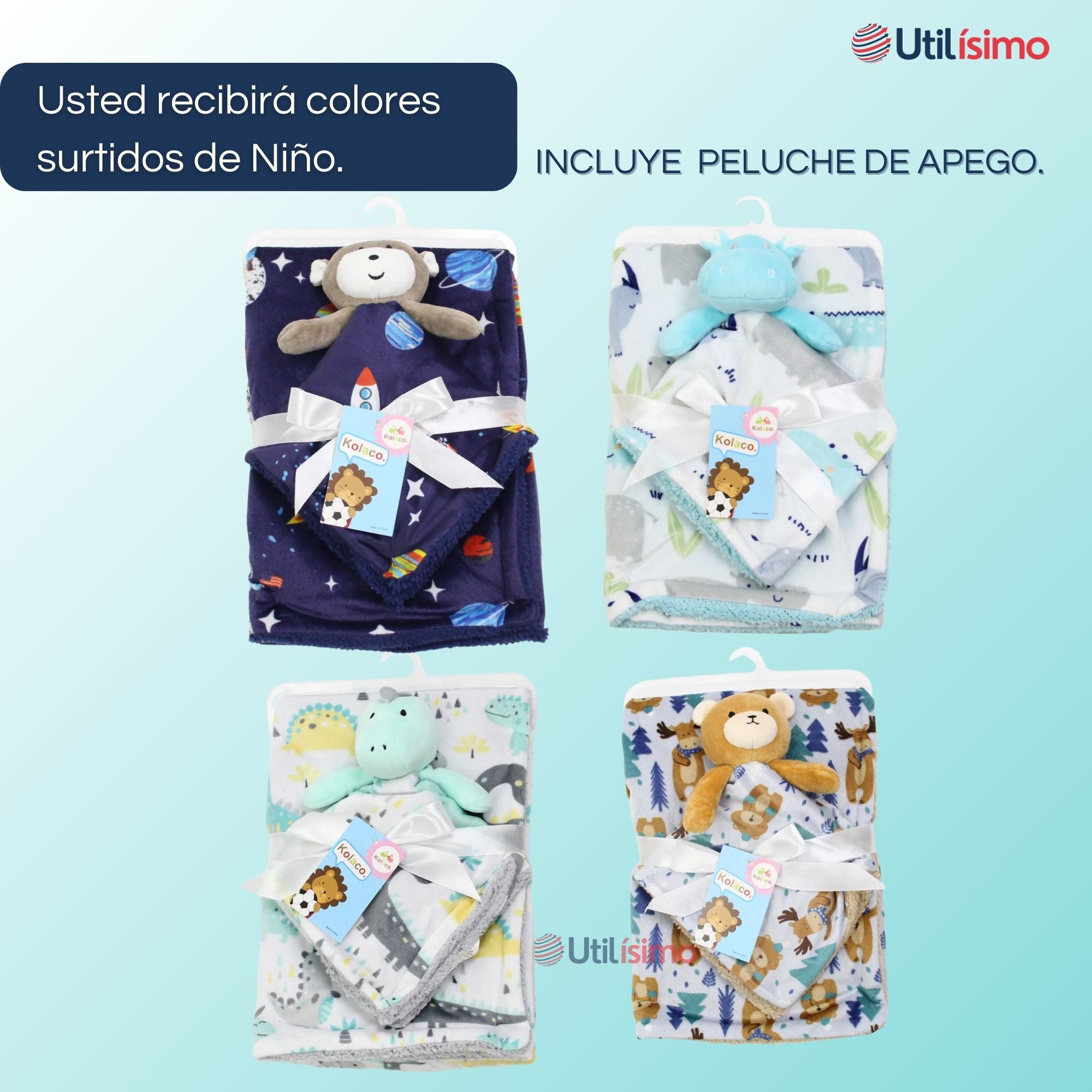 SET MANTA FRAZADA POLAR PARA BEBÉ NIÑO + PELUCHE DE APEGO - 3