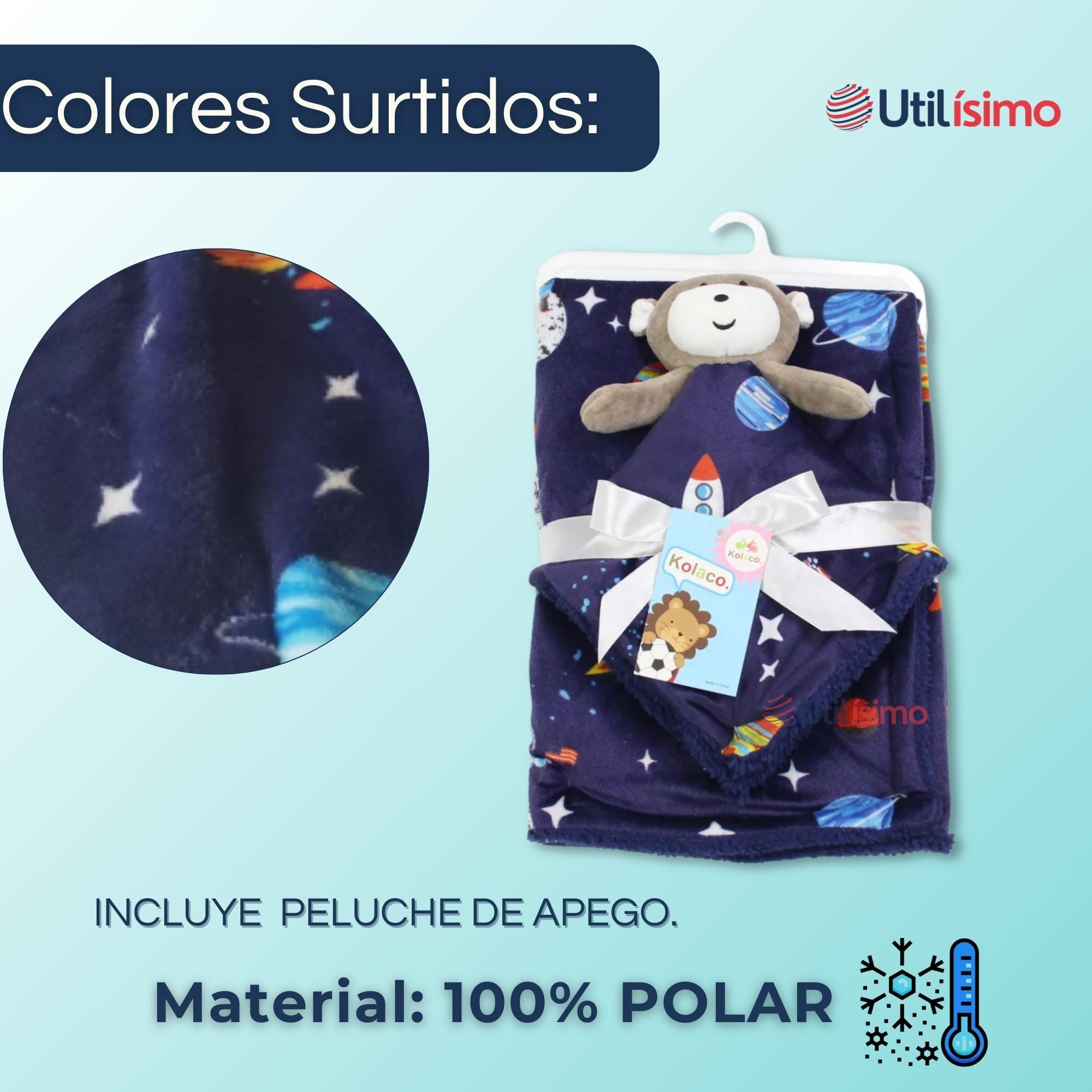 SET MANTA FRAZADA POLAR PARA BEBÉ NIÑO + PELUCHE DE APEGO - 5