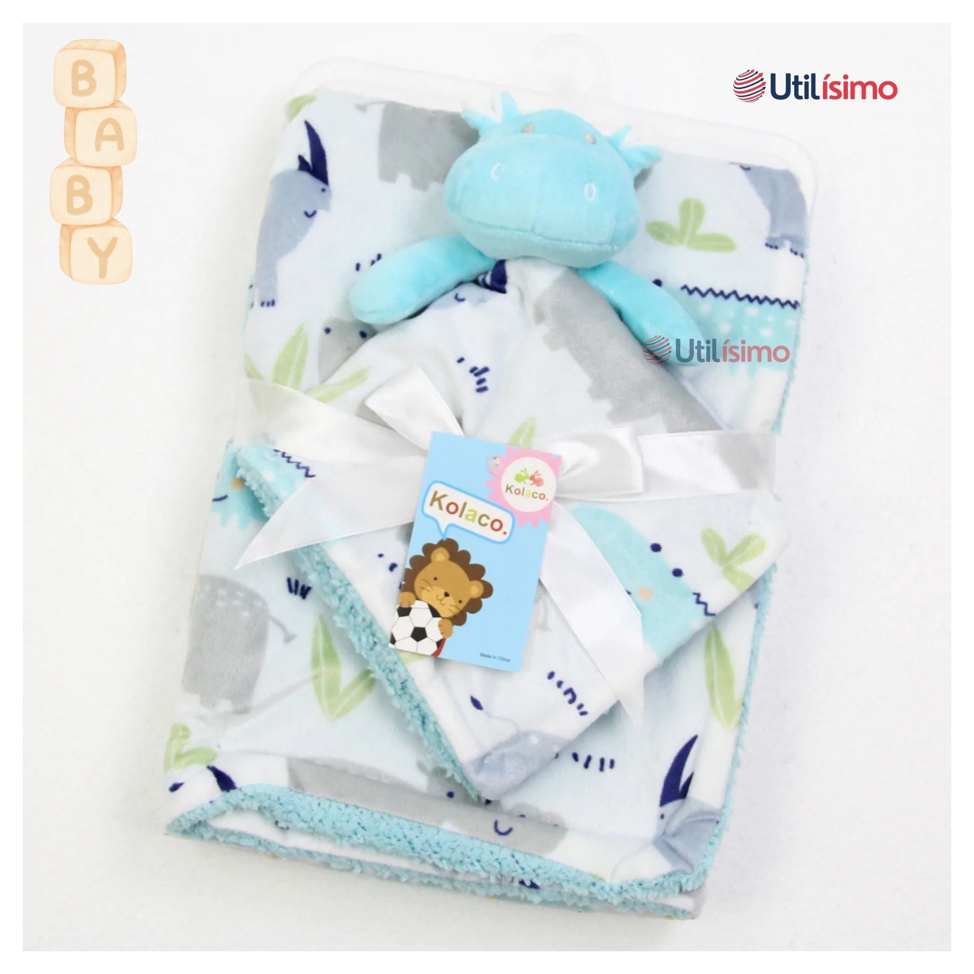 SET MANTA FRAZADA POLAR PARA BEBÉ NIÑO + PELUCHE DE APEGO - 6