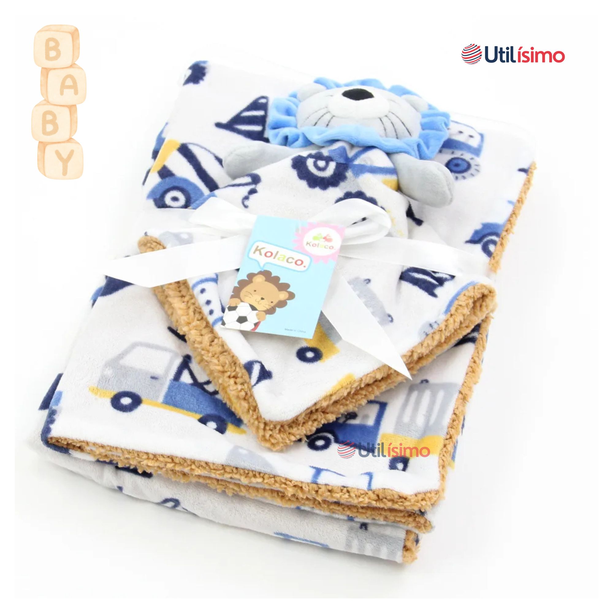 SET MANTA FRAZADA POLAR PARA BEBÉ NIÑO + PELUCHE DE APEGO - 9