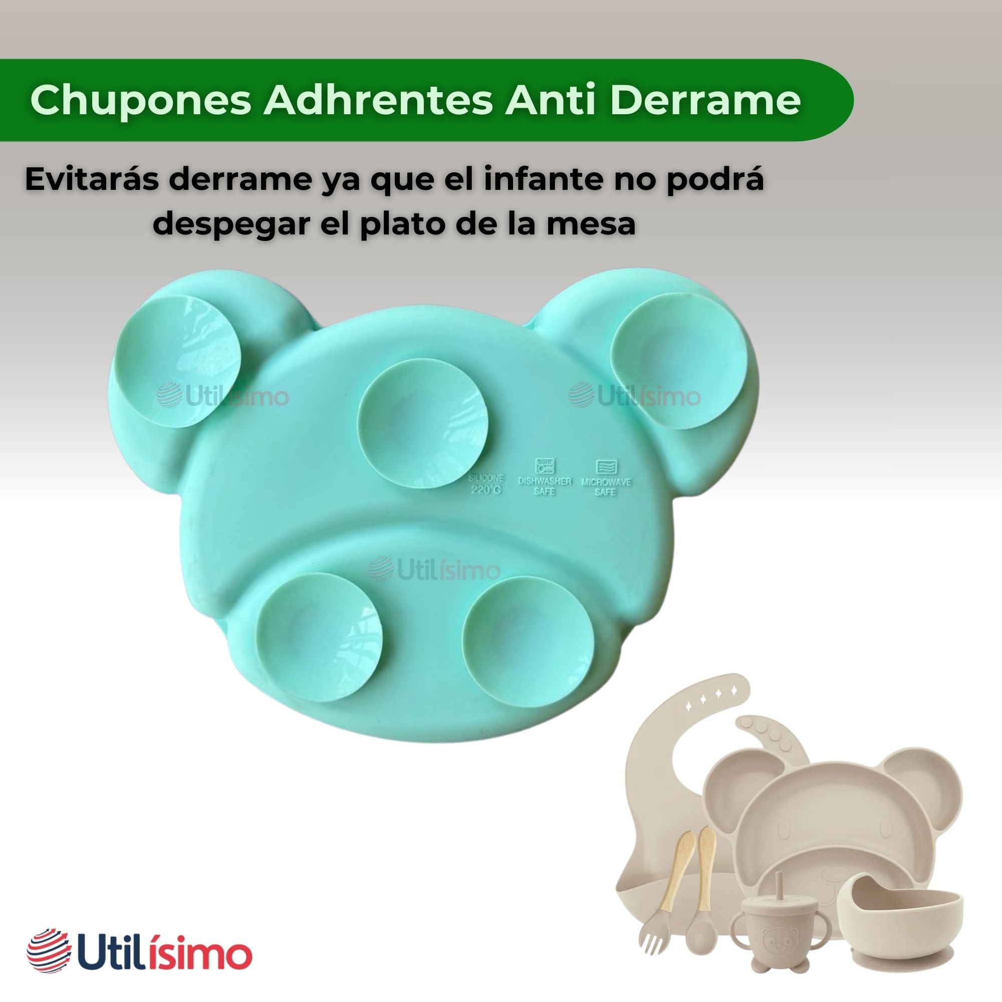 SET DE ALIMENTACIÓN BEBÉ SILICONA 6 PIEZAS LIBRE BPA COLOR BEIGE - 2