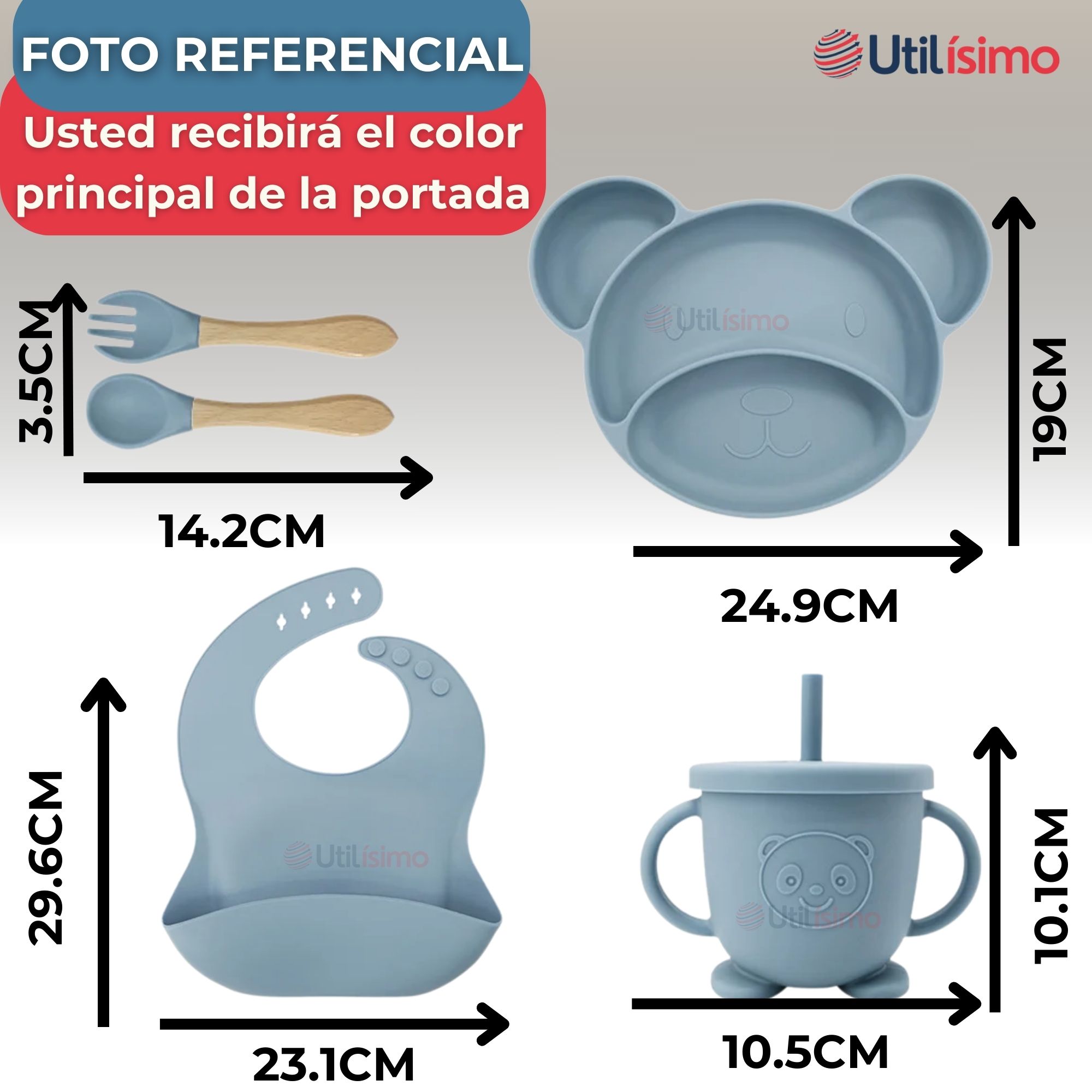 SET DE ALIMENTACIÓN BEBÉ SILICONA 6 PIEZAS LIBRE BPA COLOR BEIGE - 5