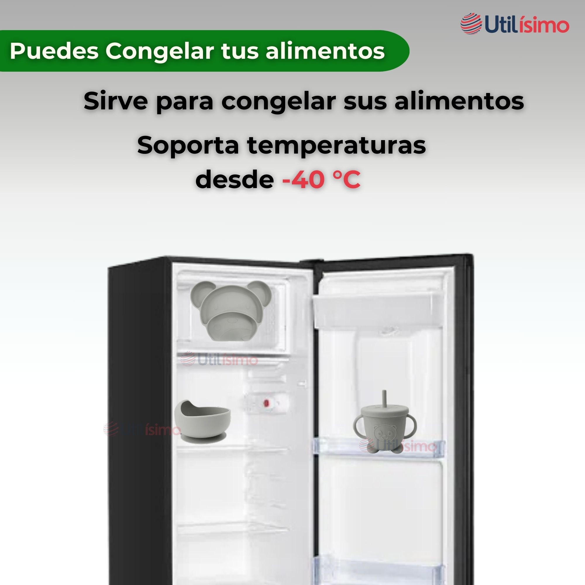 SET DE ALIMENTACIÓN BEBÉ SILICONA 6 PIEZAS LIBRE BPA COLOR GRIS - 7