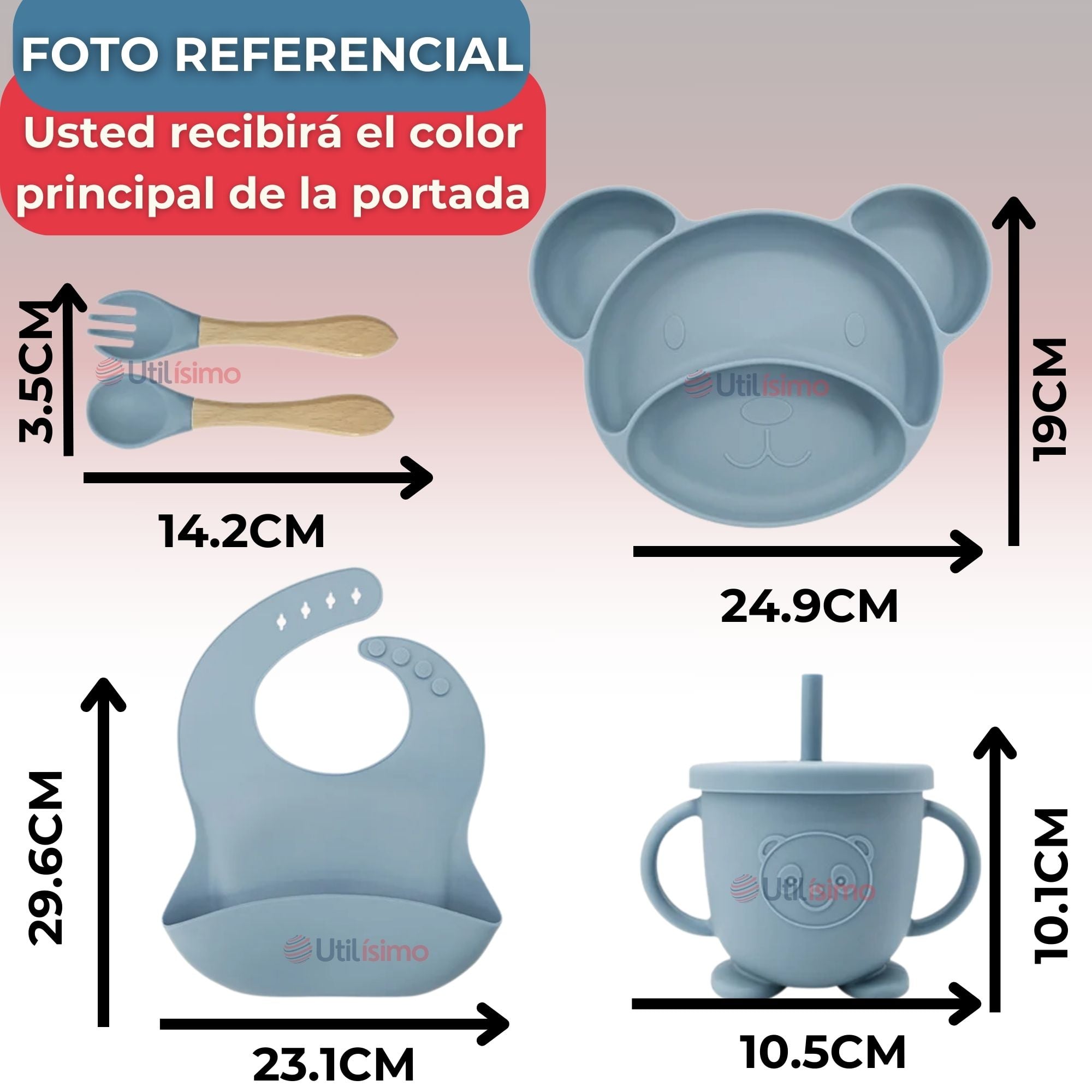 SET DE ALIMENTACIÓN BEBÉ SILICONA 6 PIEZAS LIBRE BPA COLOR ROSA CLARO - 5