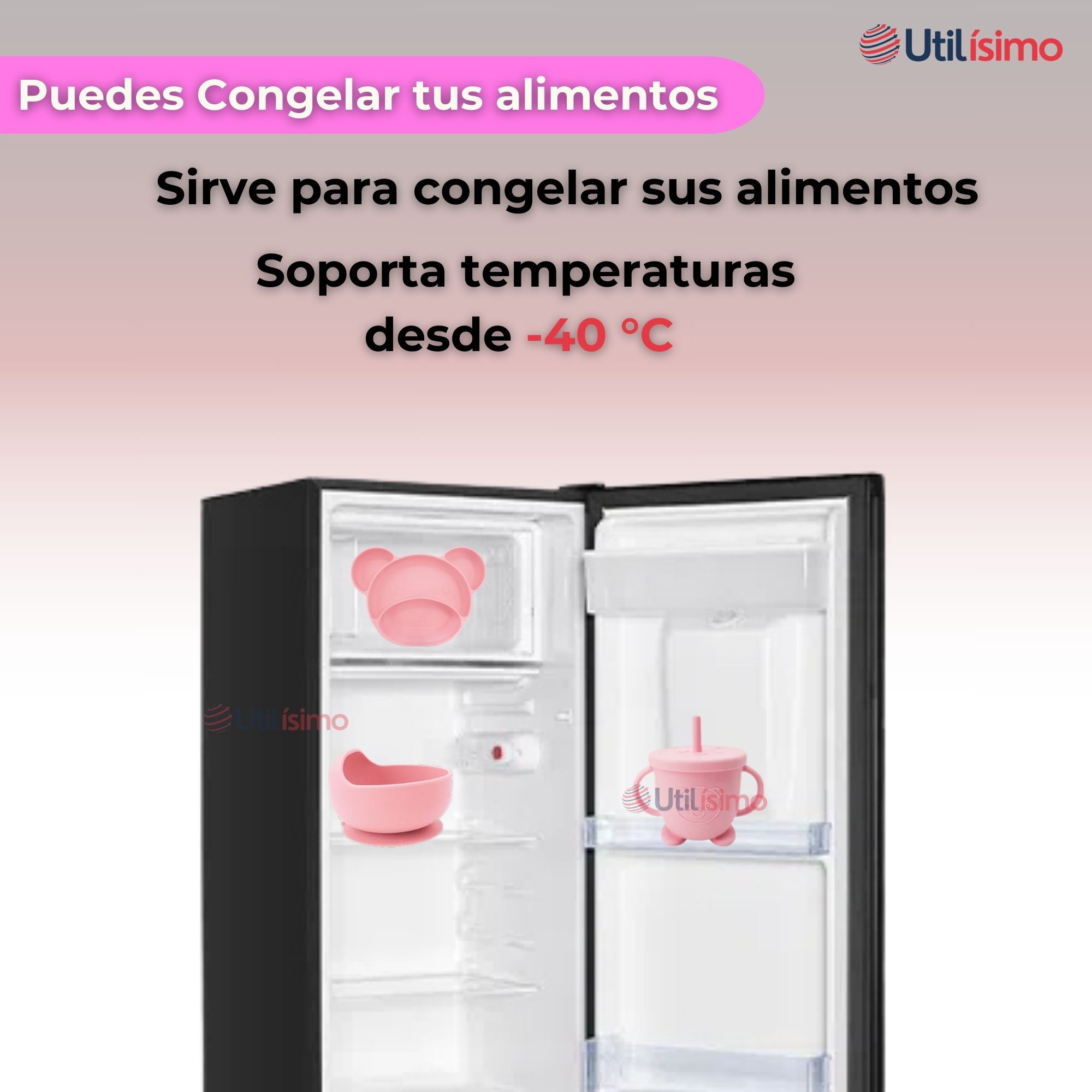 SET DE ALIMENTACIÓN BEBÉ SILICONA 6 PIEZAS LIBRE BPA COLOR ROSA CLARO - 7
