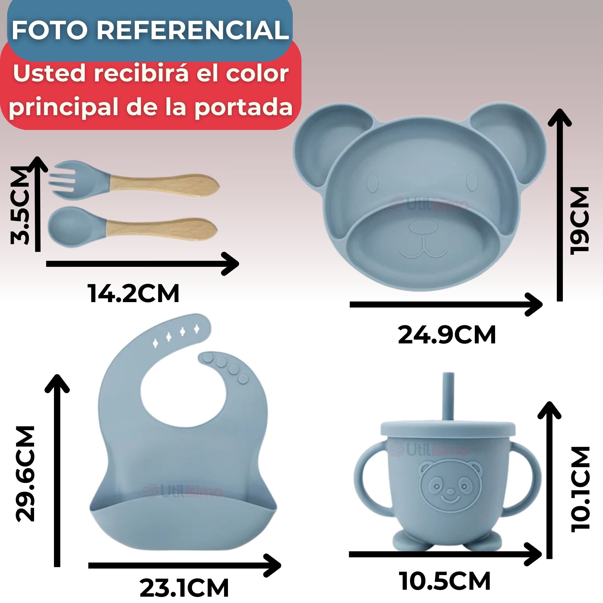 SET DE ALIMENTACIÓN BEBÉ SILICONA 6 PIEZAS LIBRE BPA COLOR ROSA OSCURO - 5
